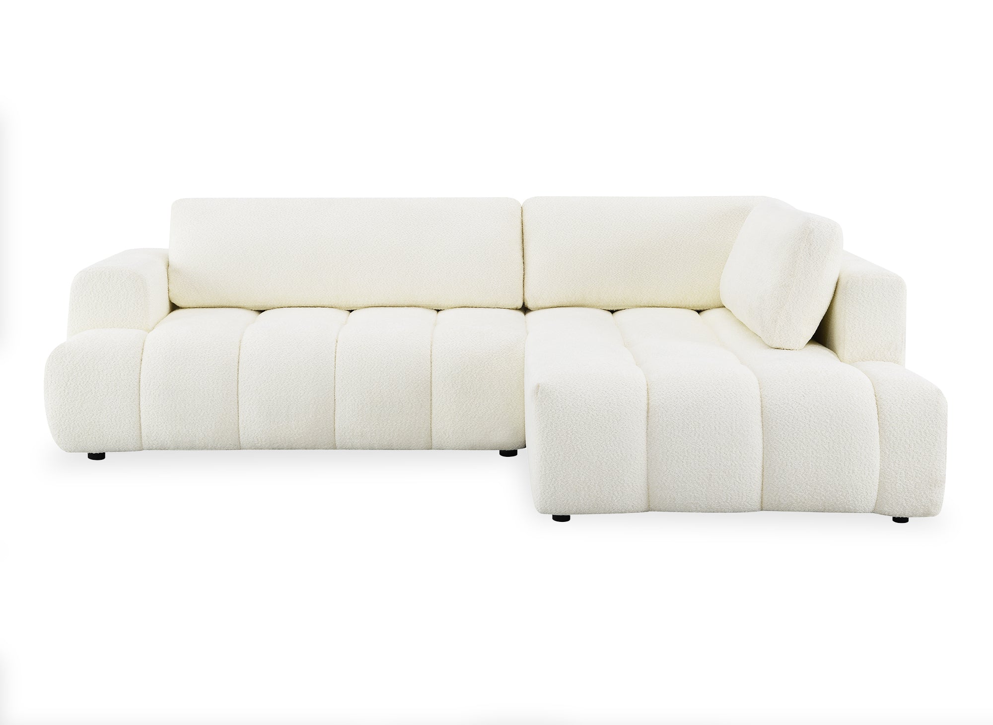 Canapé d'angle convertible avec coffre en tissu bouclette écru HAVEN - Angle droit