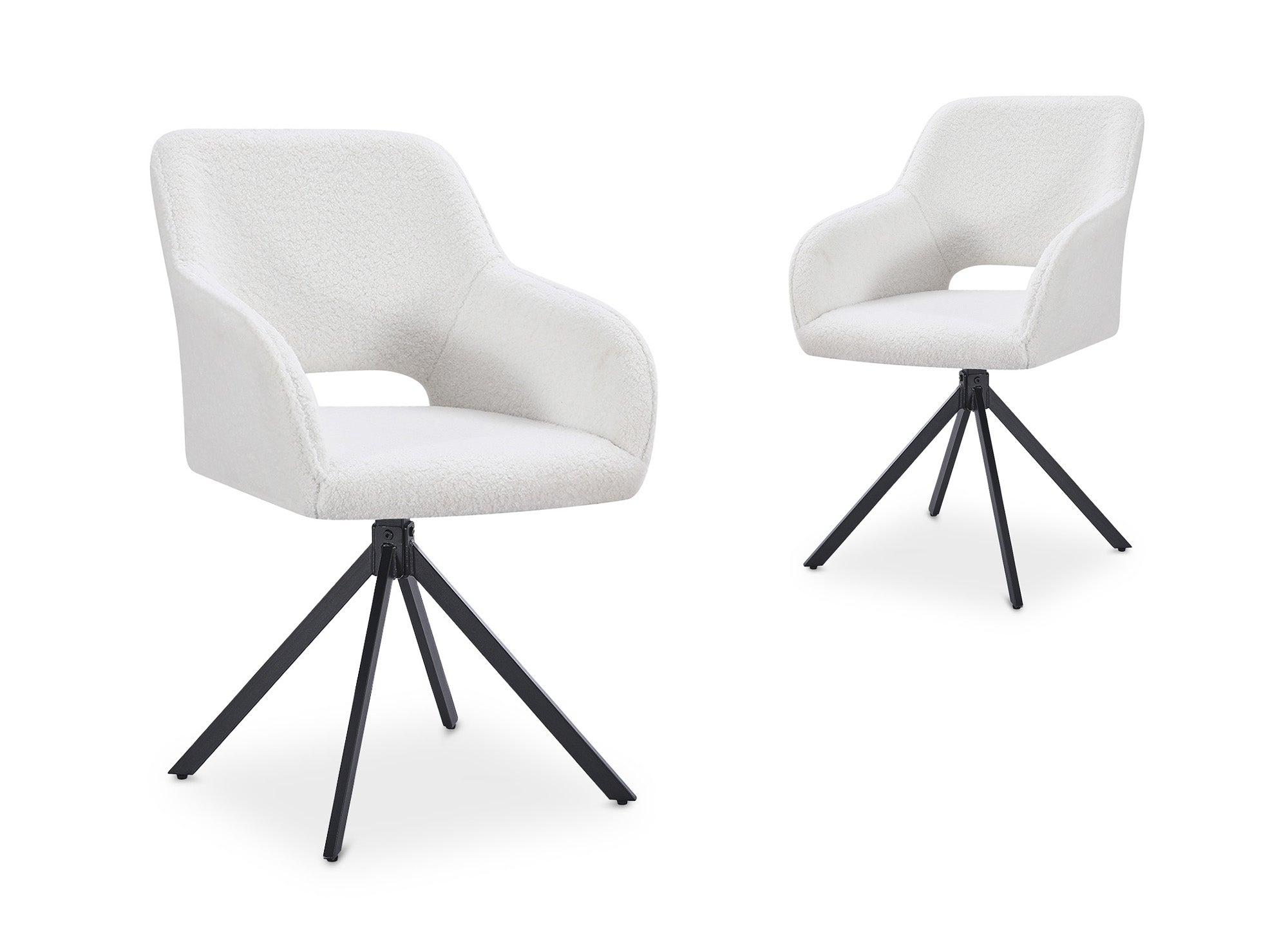 Lot de 2 chaises pivotantes design en tissu bouclette blanc écru CIEL