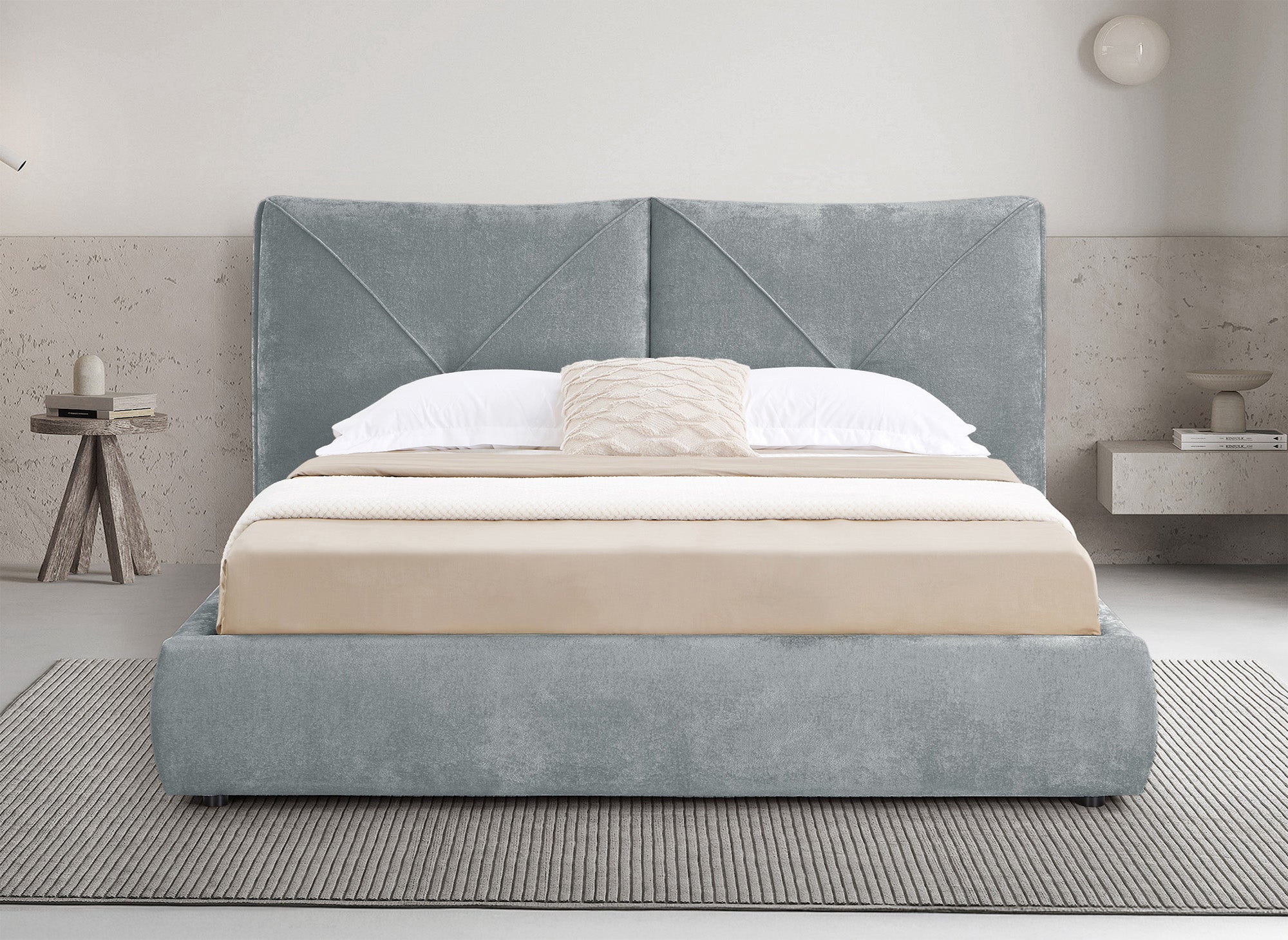 Lit coffre en tissu bouclette doux gris 180x200 cm NOAH