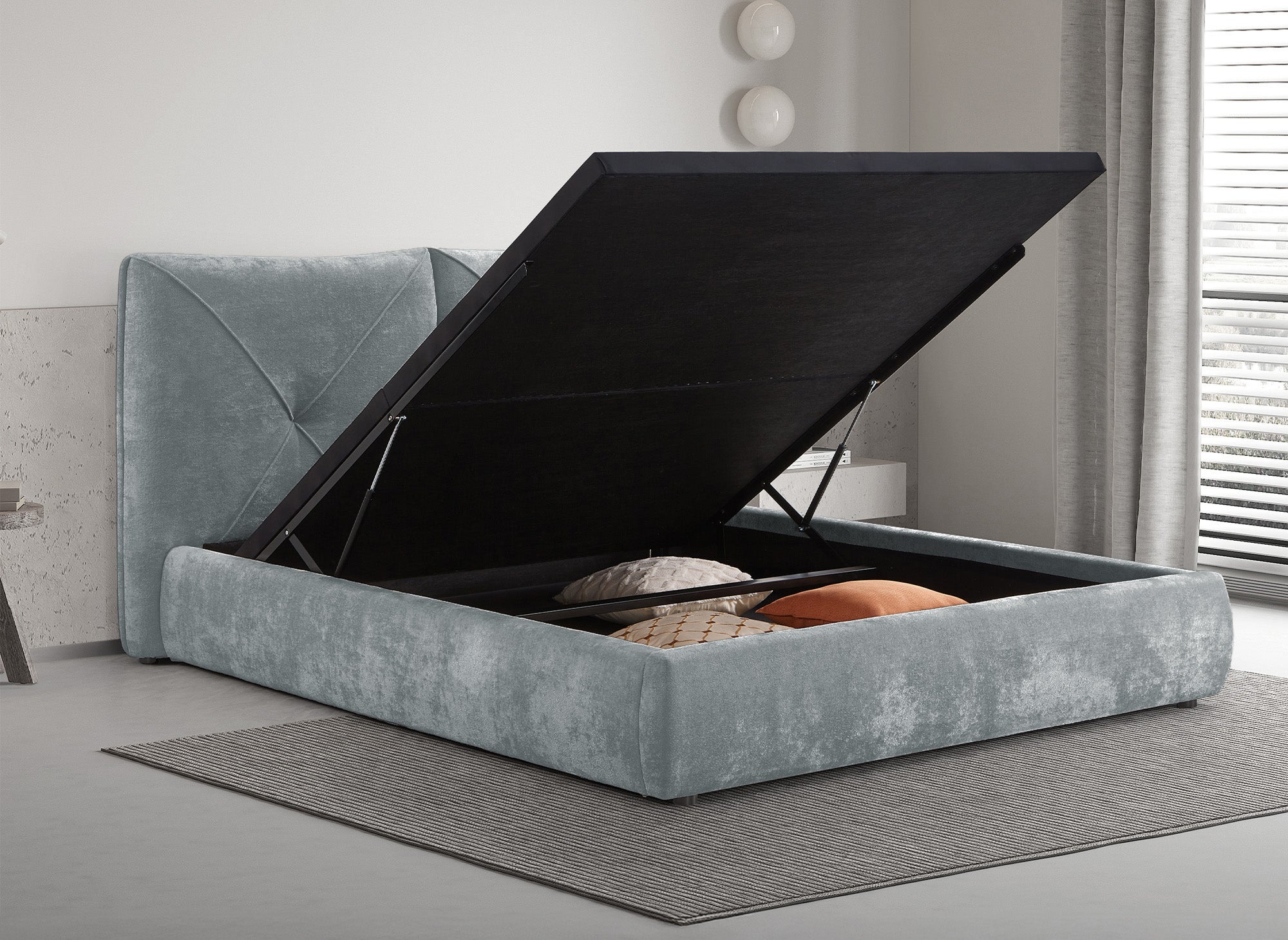 Lit coffre en tissu bouclette doux gris 160x200 cm NOAH