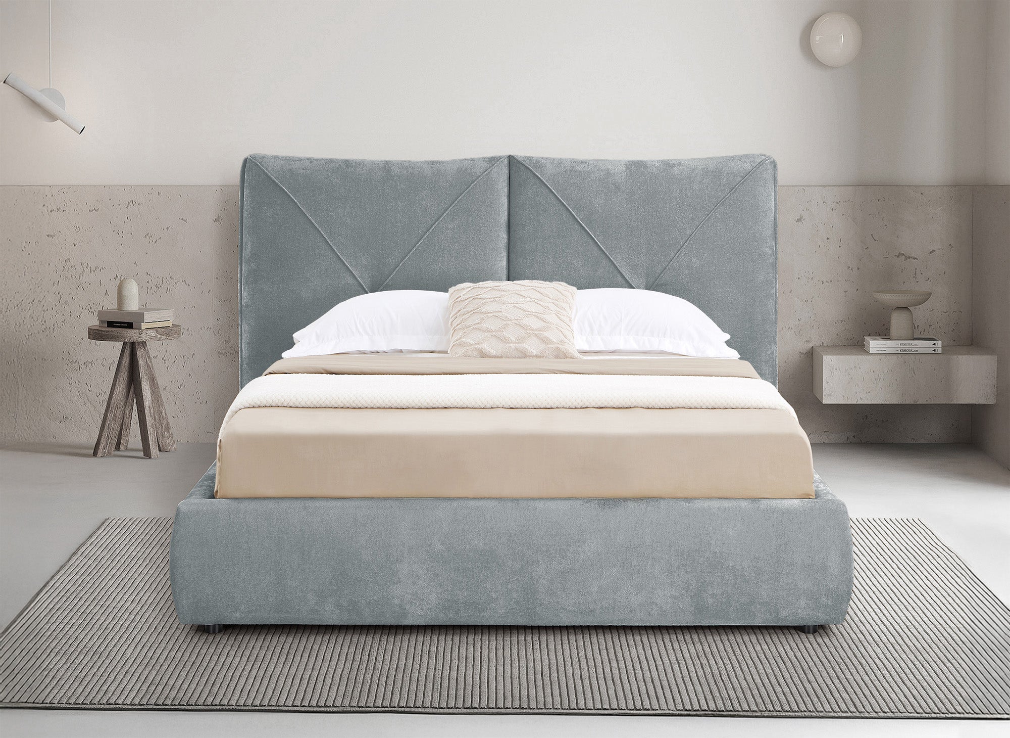 Letto contenitore in morbida spugna grigia 140x190 cm NOAH