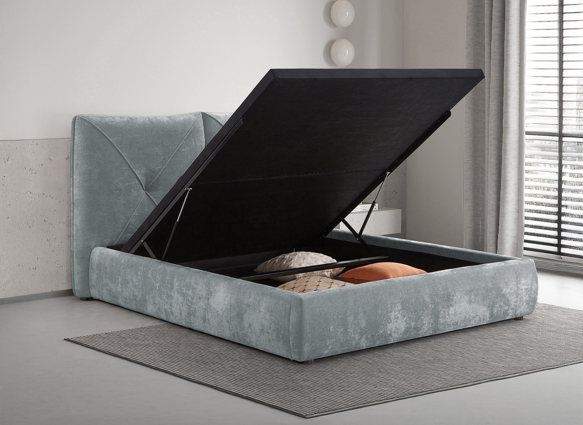 Lit coffre en tissu bouclette doux gris 140x190 cm NOAH