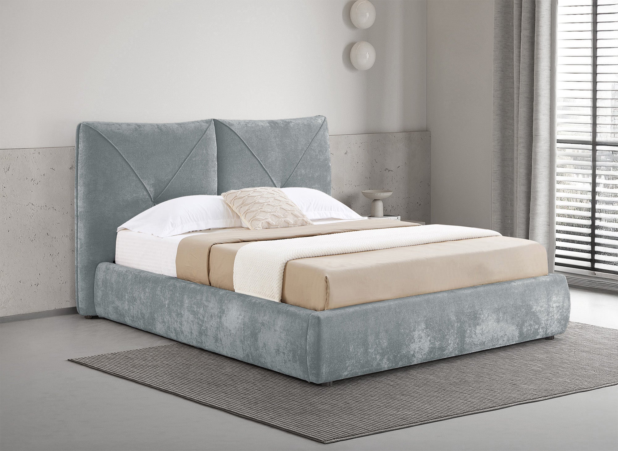 Lit coffre en tissu bouclette doux gris 140x190 cm NOAH