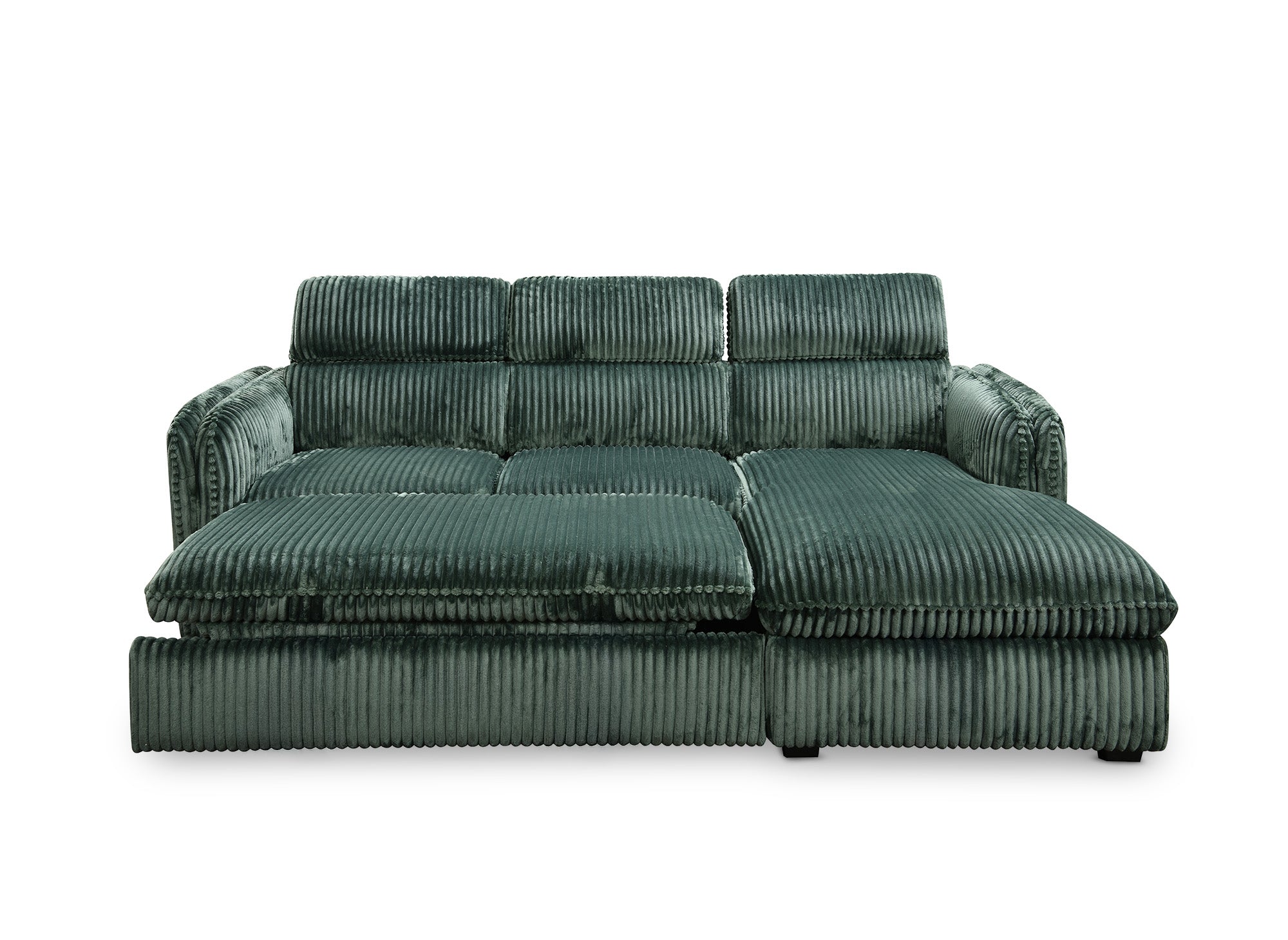Canapé d'angle convertible en velours côtelé épais vert ISABELLA - Angle droit