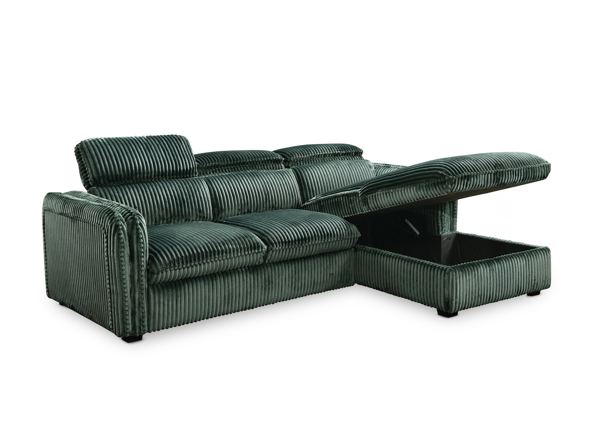 Canapé d'angle convertible en velours côtelé épais vert ISABELLA - Angle droit