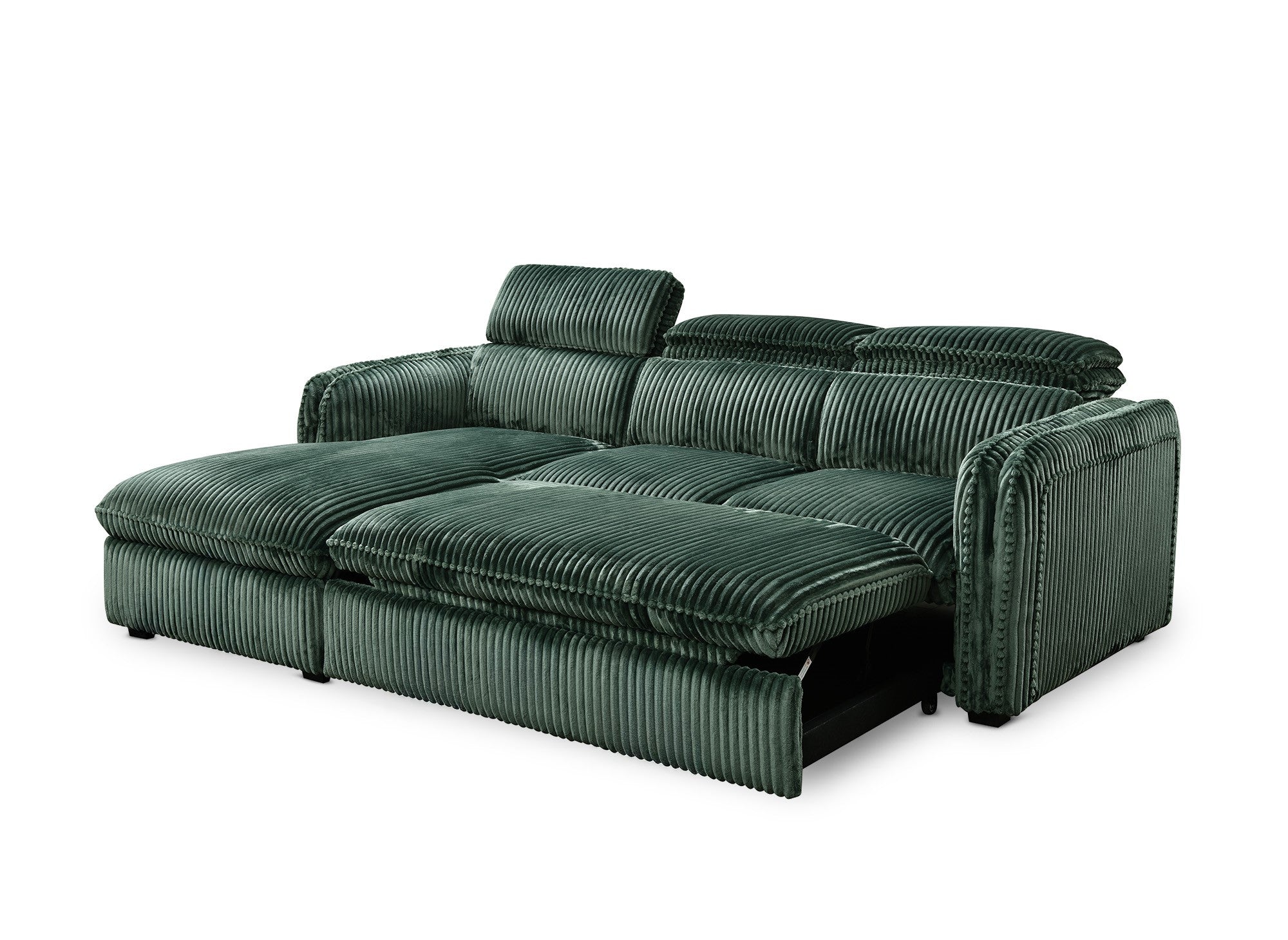 Canapé d'angle convertible en velours côtelé épais vert ISABELLA - Angle gauche