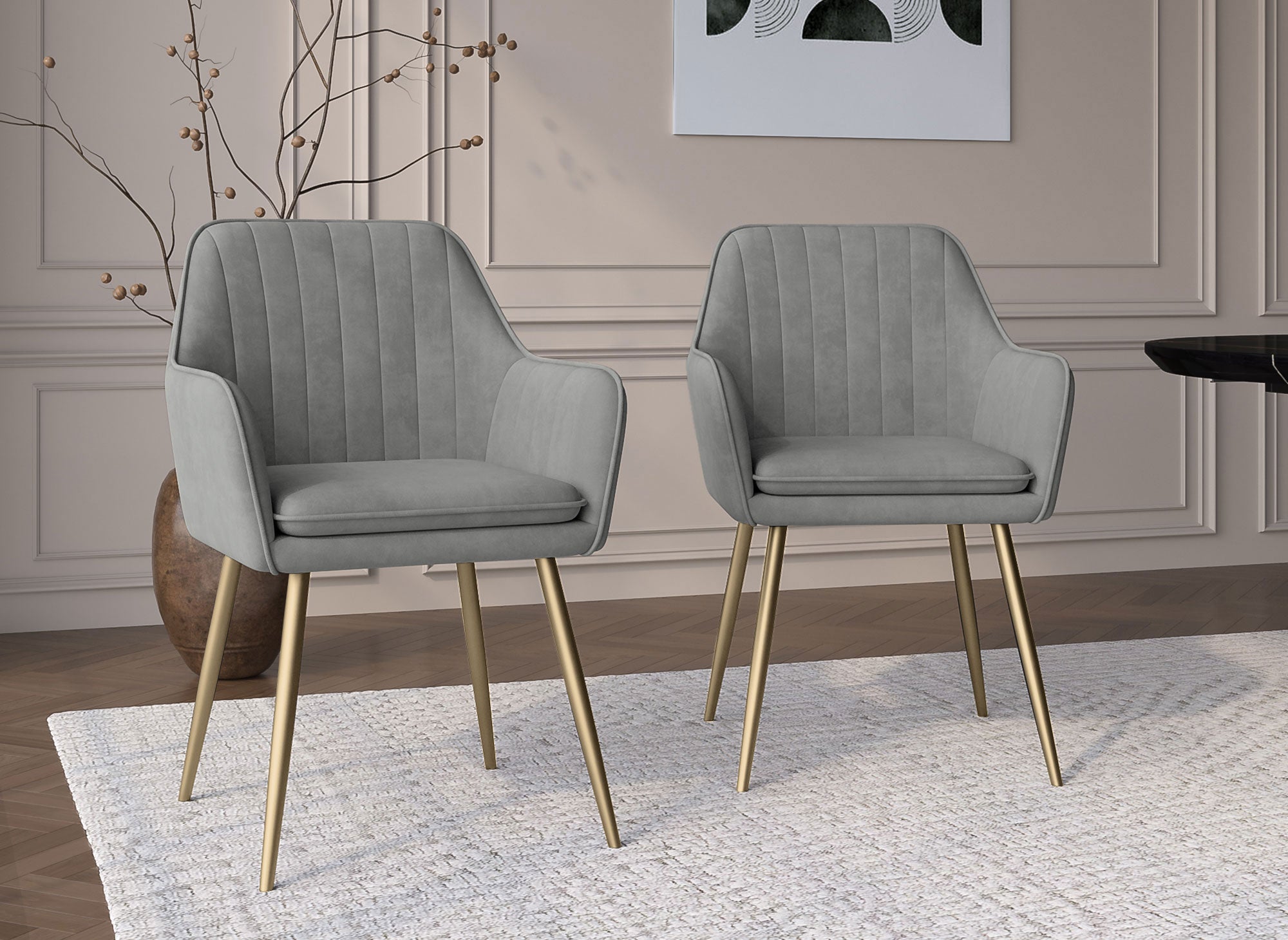 Lot de 2 chaises avec accoudoirs en velours gris EDWIGE