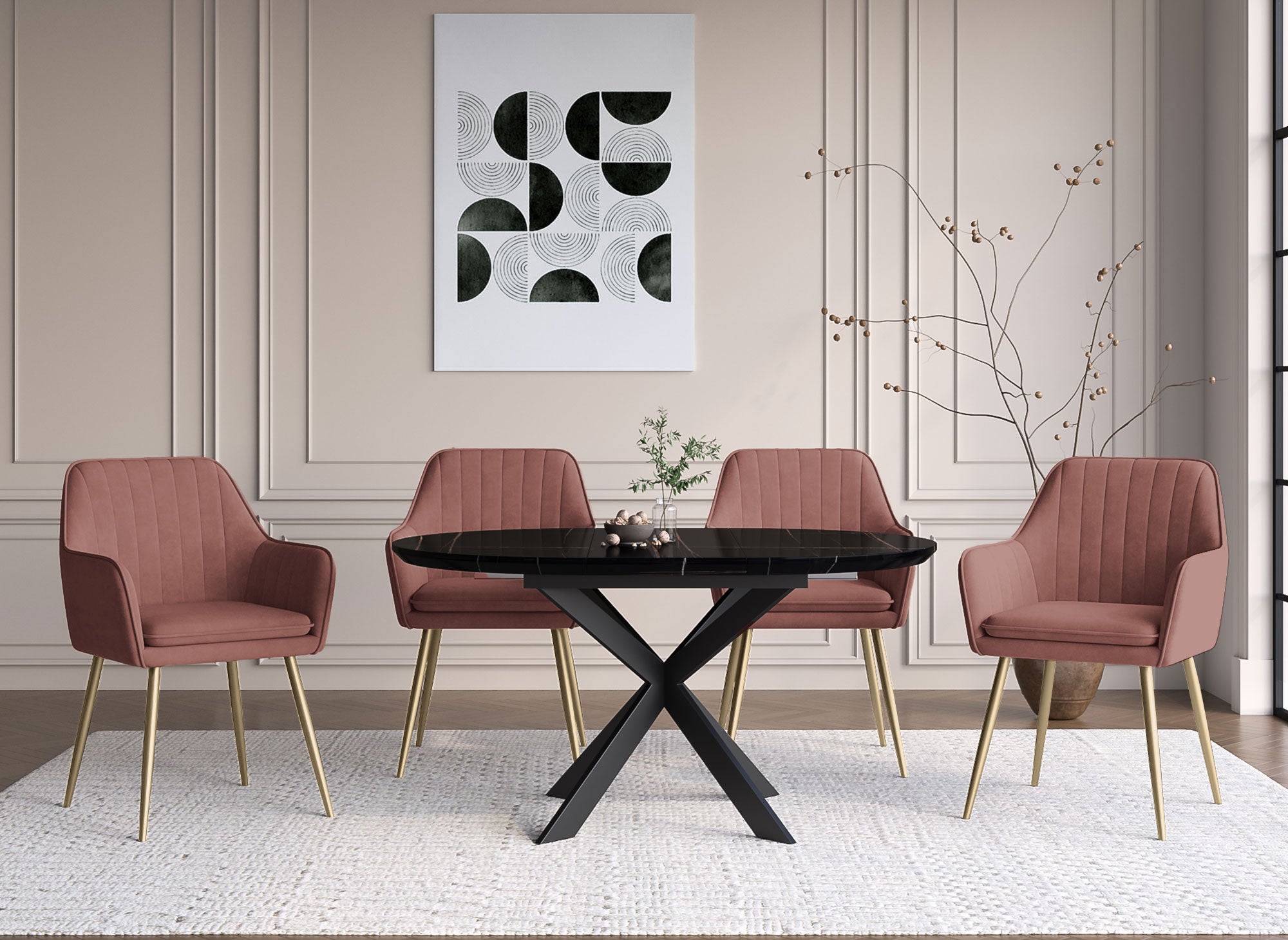 Lot de 2 chaises avec accoudoirs en velours rose EDWIGE