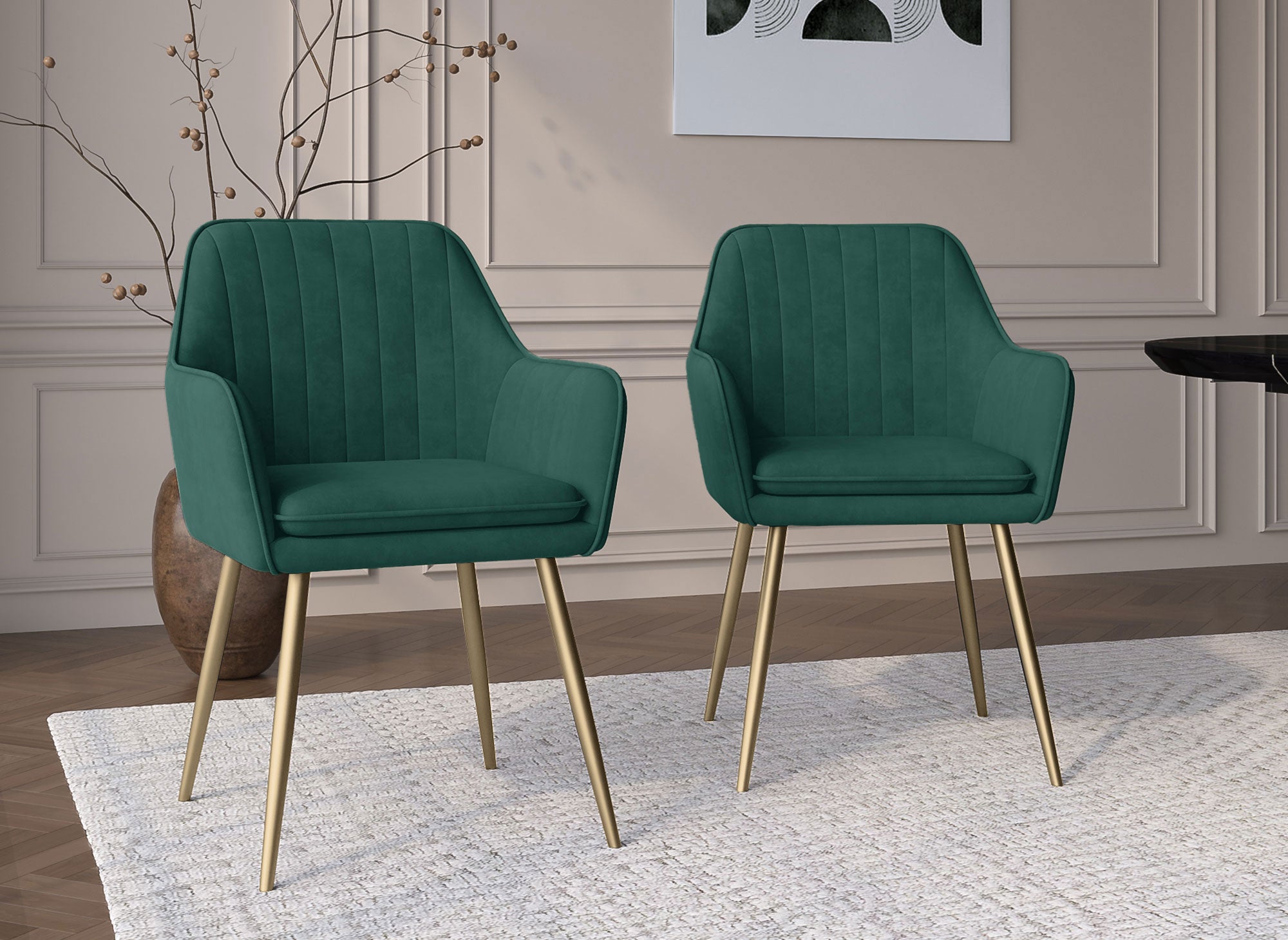 Lot de 2 chaises avec accoudoirs en velours vert EDWIGE