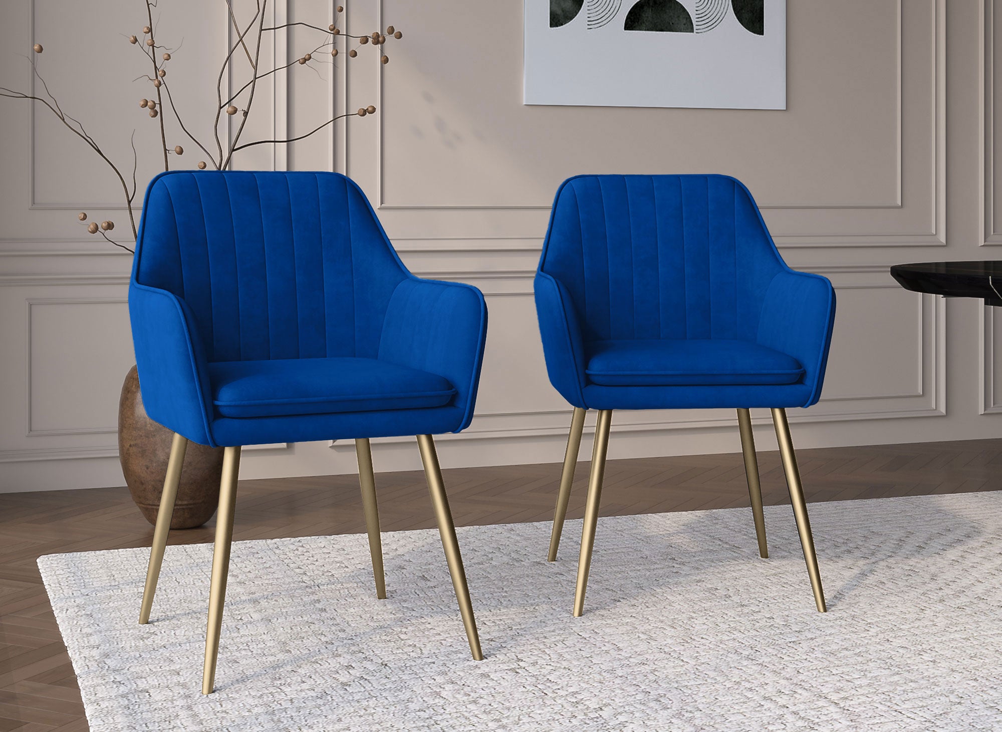Lot de 2 chaises avec accoudoirs en velours bleu EDWIGE