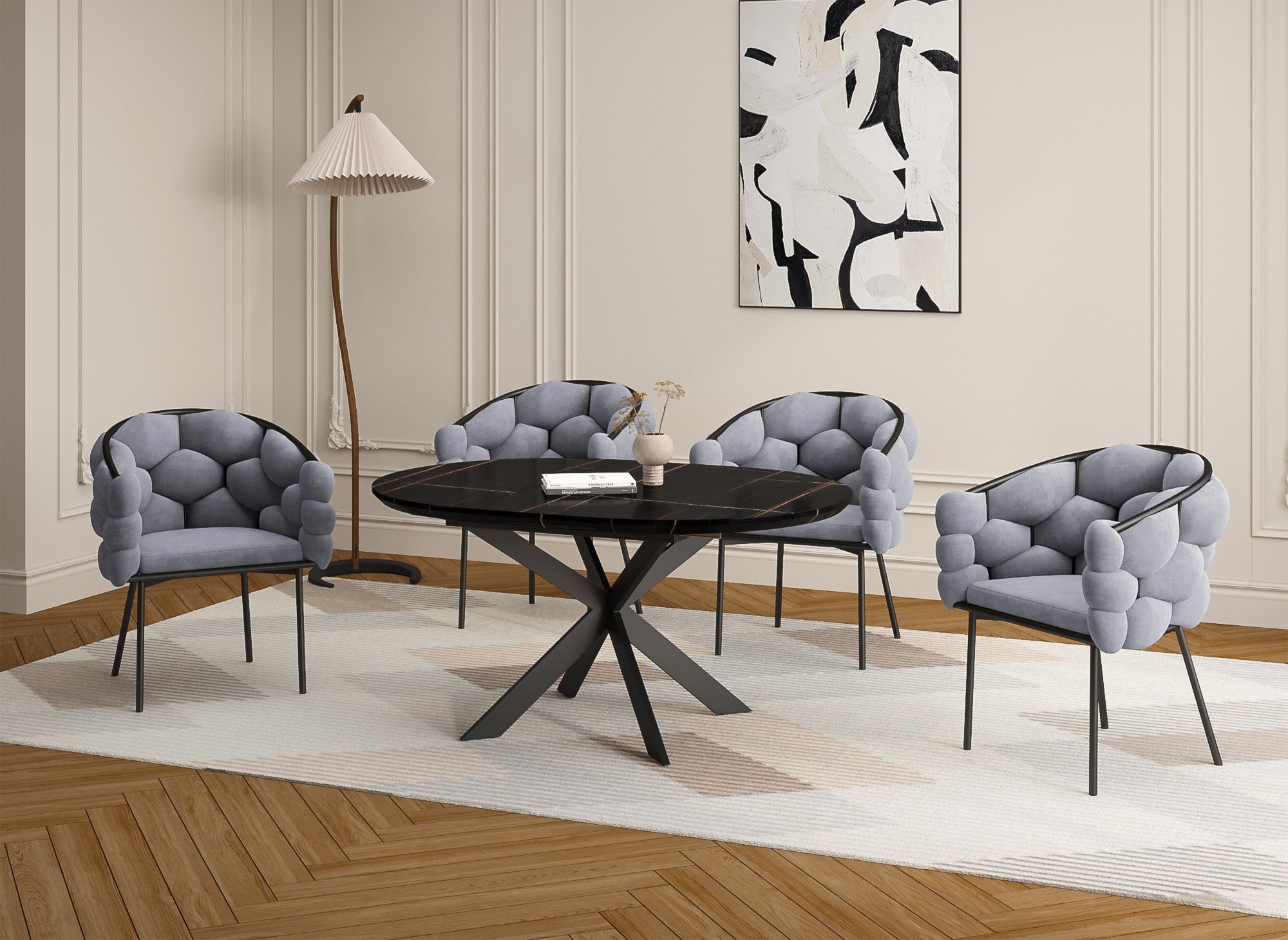 Lot de 2 chaises en velours gris pieds en métal noir CHARLOTTE