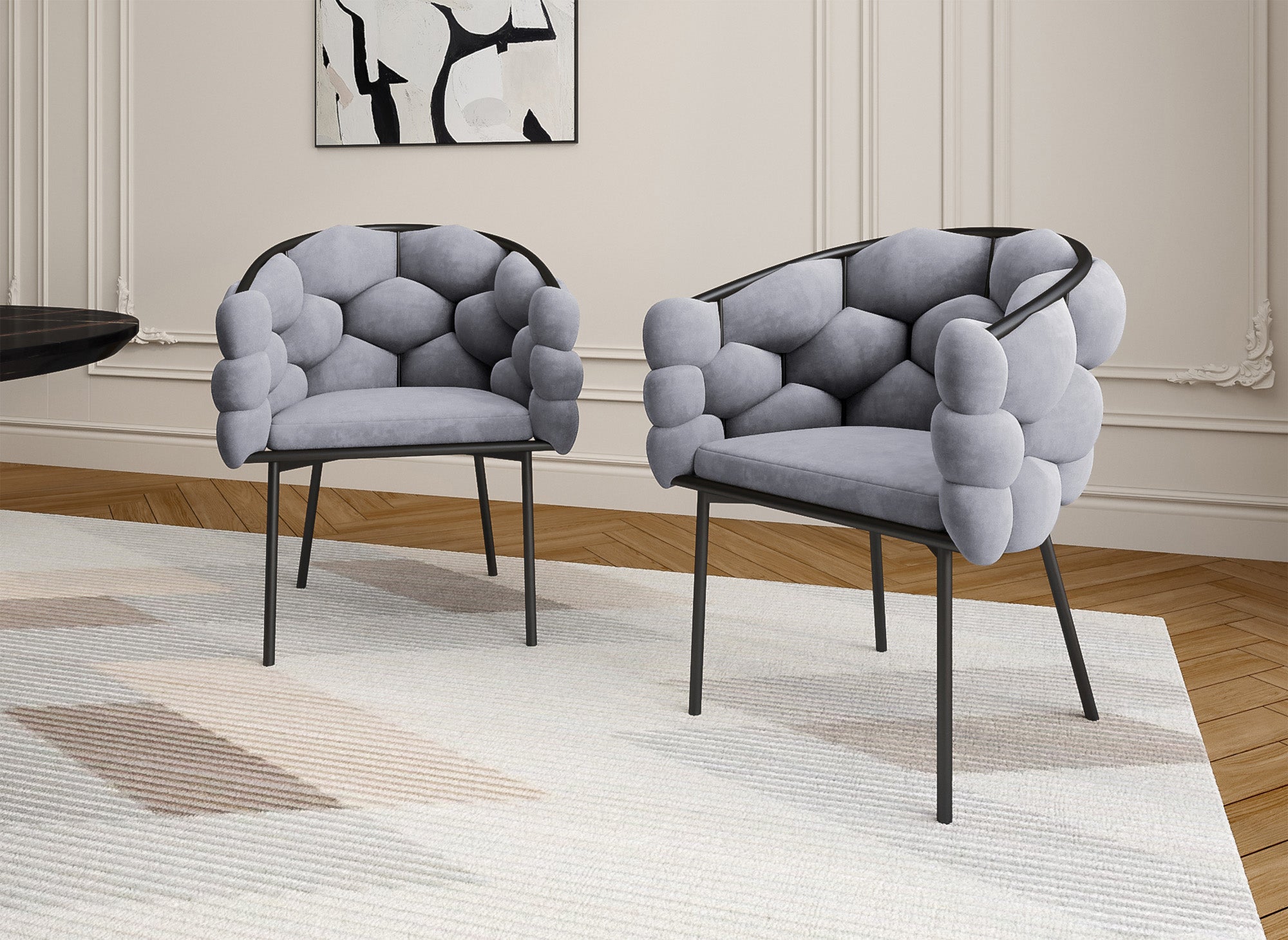 Lot de 2 chaises en velours gris pieds en métal noir CHARLOTTE