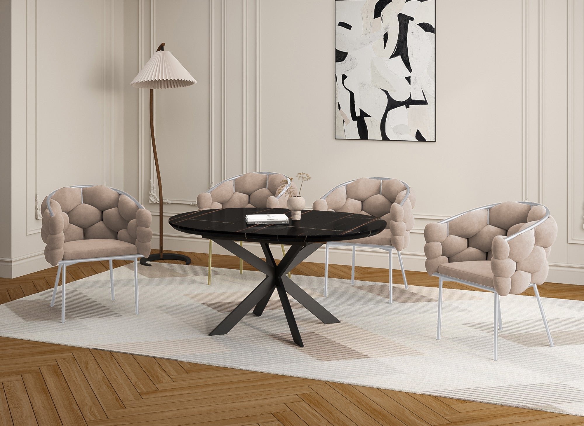 Lot de 2 chaises en velours beige pieds en métal argenté CHARLOTTE