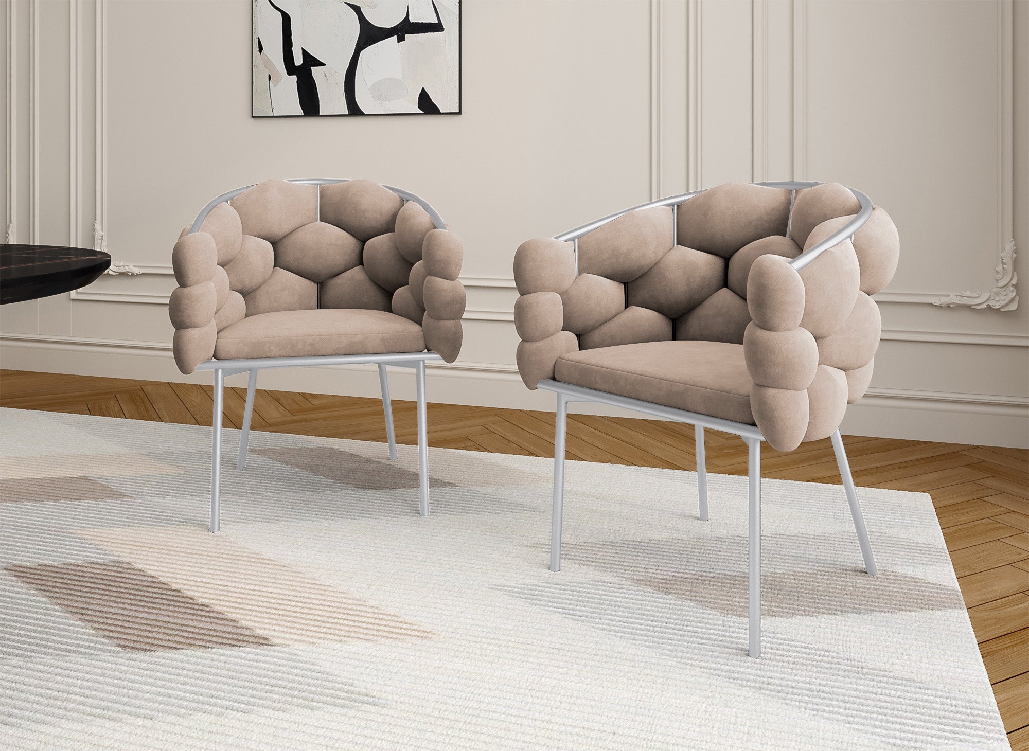 Lot de 2 chaises en velours beige pieds en métal argenté CHARLOTTE