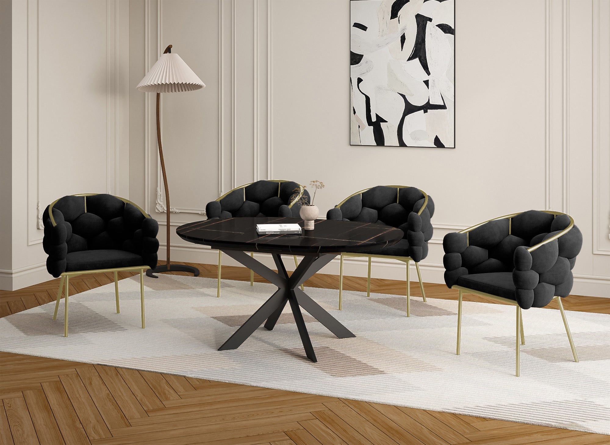 Lot de 2 chaises en velours noir pieds en métal doré CHARLOTTE