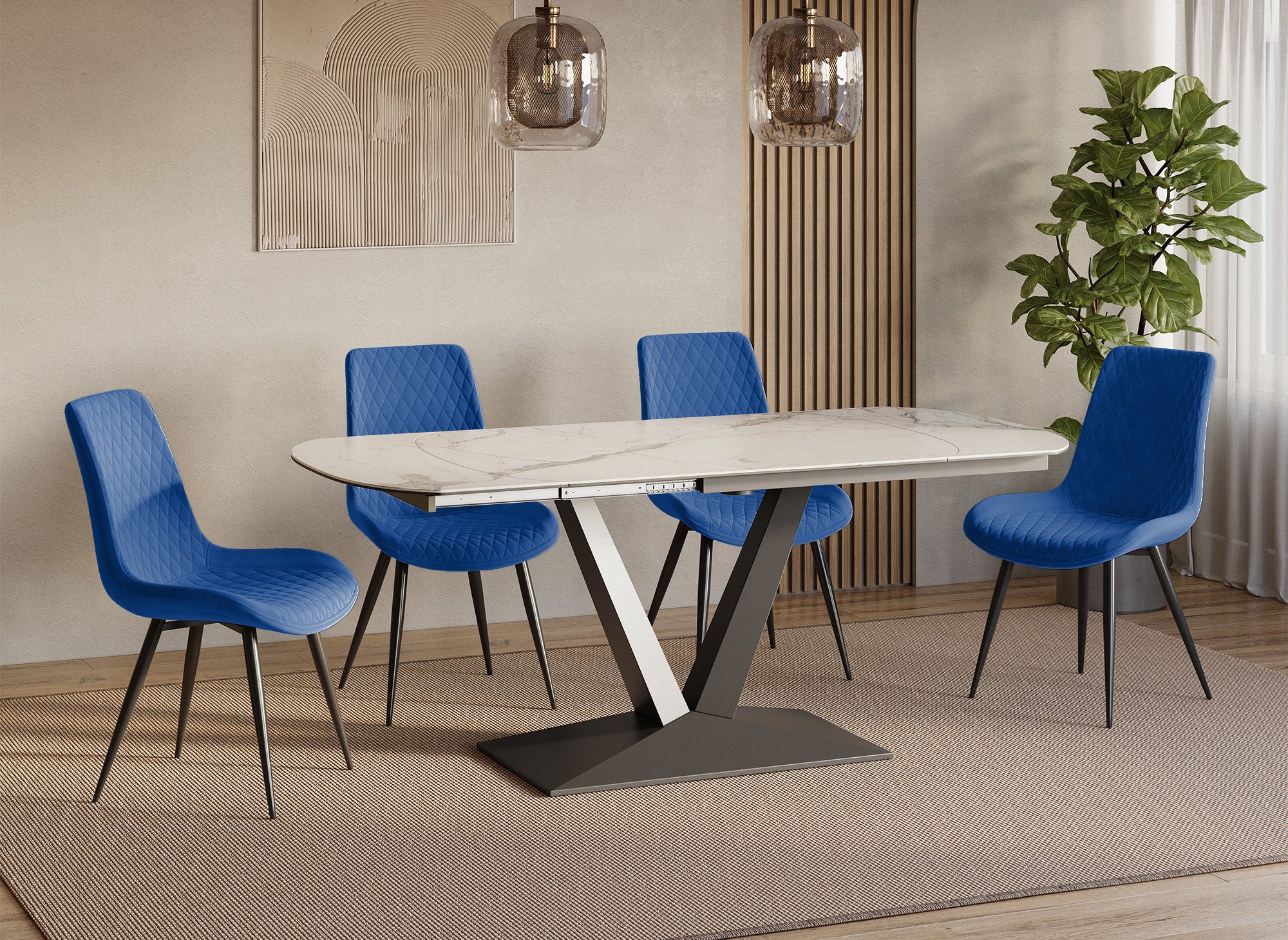 Lot de 2 chaises design en velours bleu YOLA