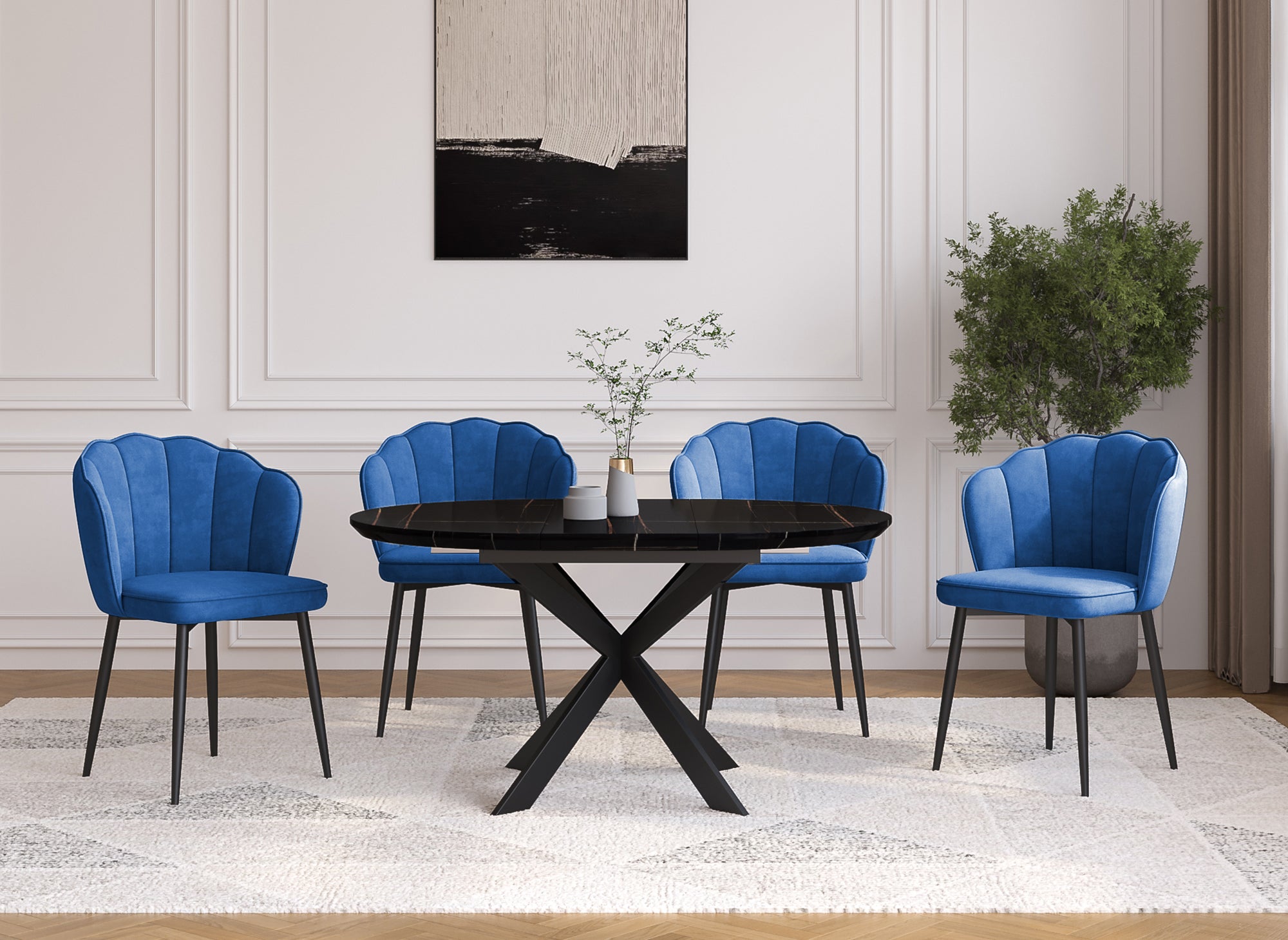 Lot de 2 chaises design en velours bleu pieds noirs GARANCE