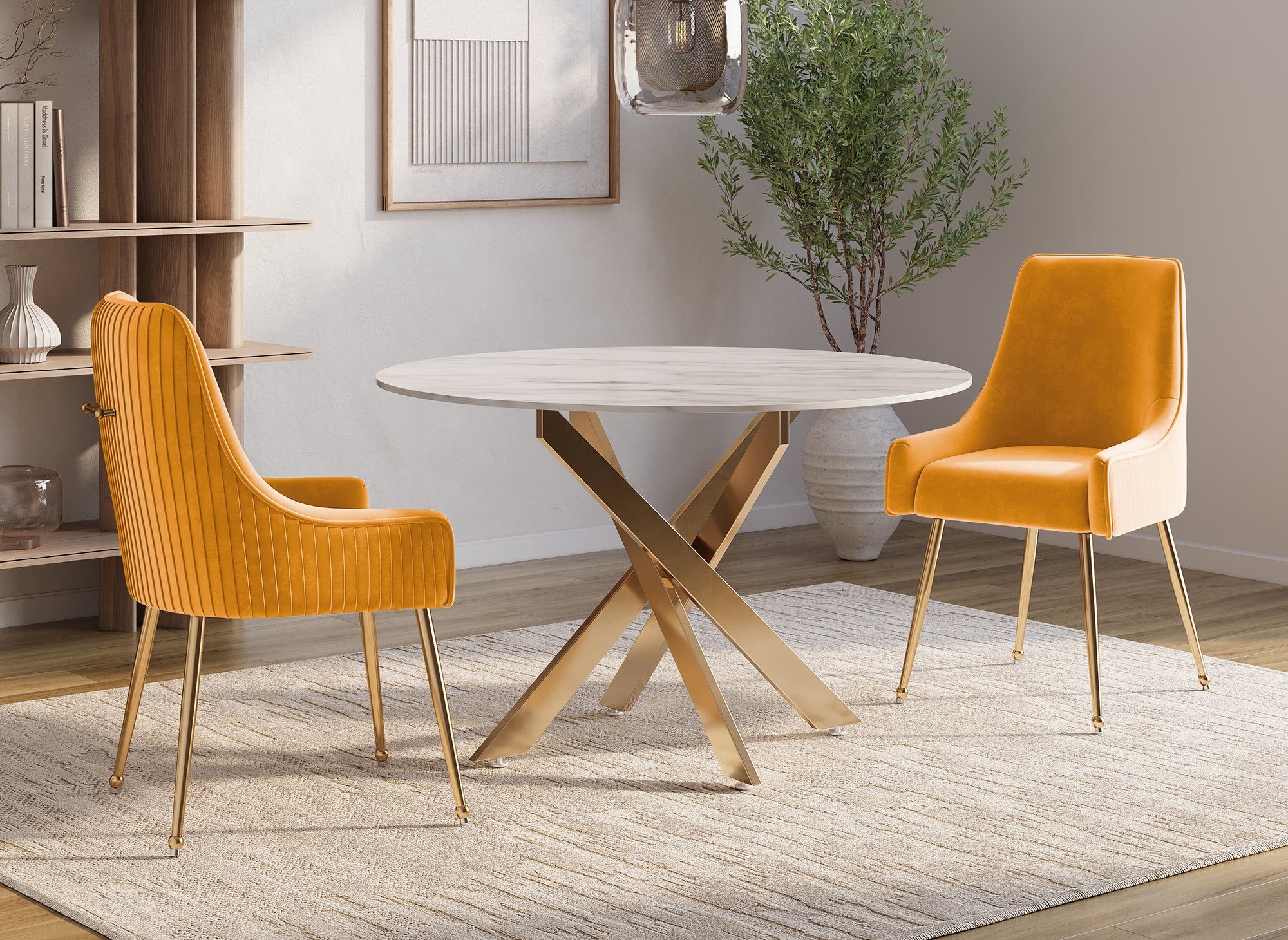 Lot de 2 chaises en velours moutarde pieds en métal doré DORY