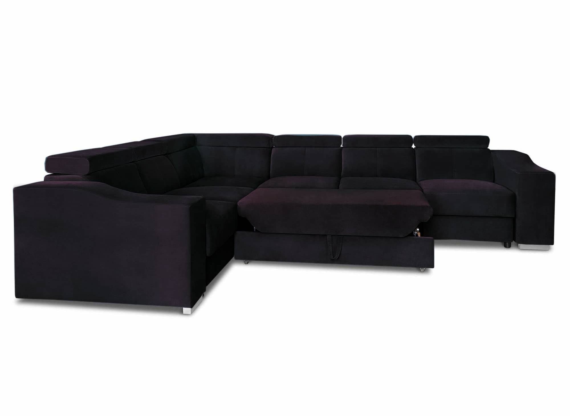 Canapé d'angle convertible réversible en velours noir LEONIE