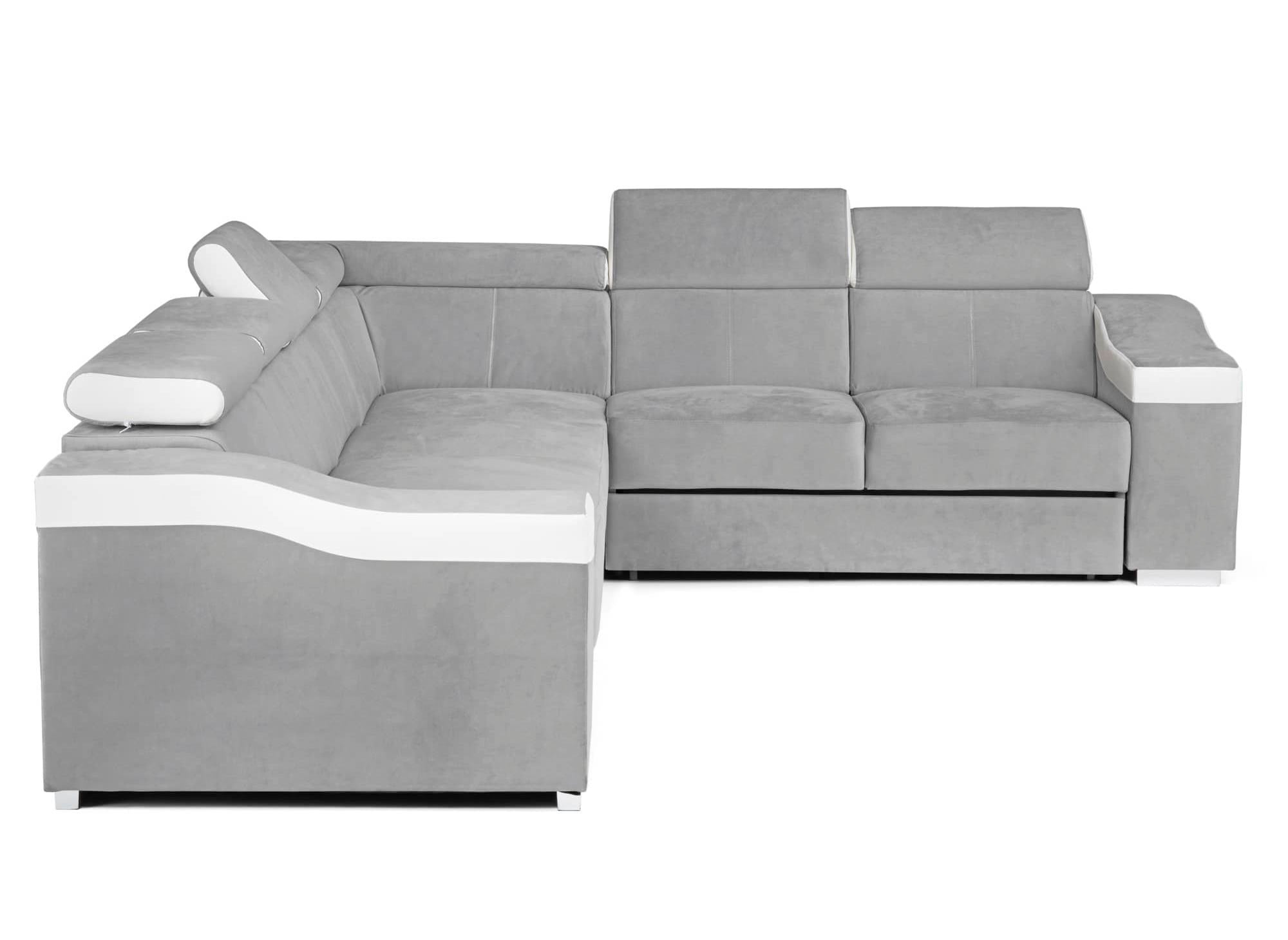 Canapé d'angle convertible réversible en velours gris clair et simili cuir blanc LEONIE