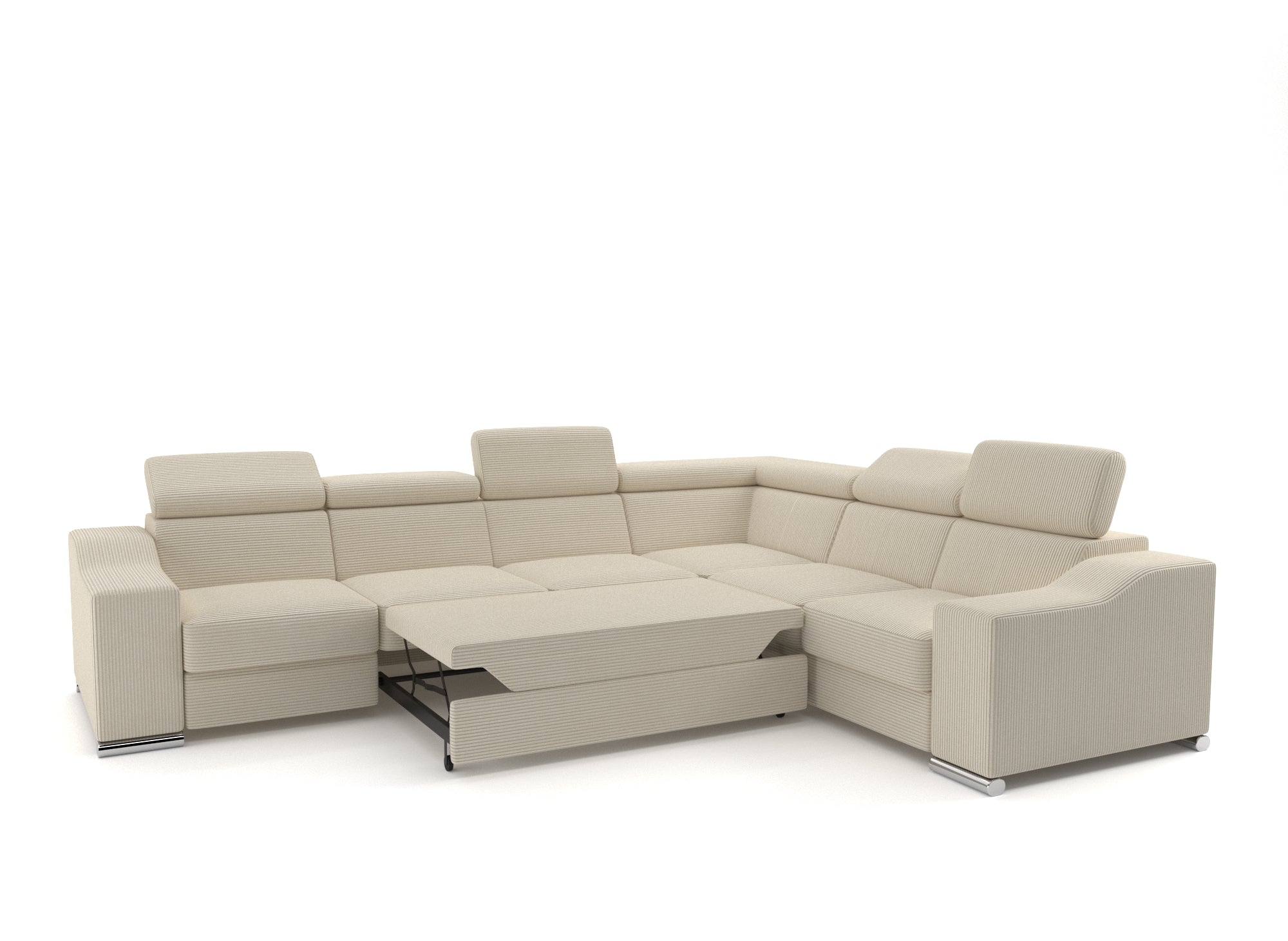 Canapé d'angle convertible réversible en velours côtelé beige LEONIE