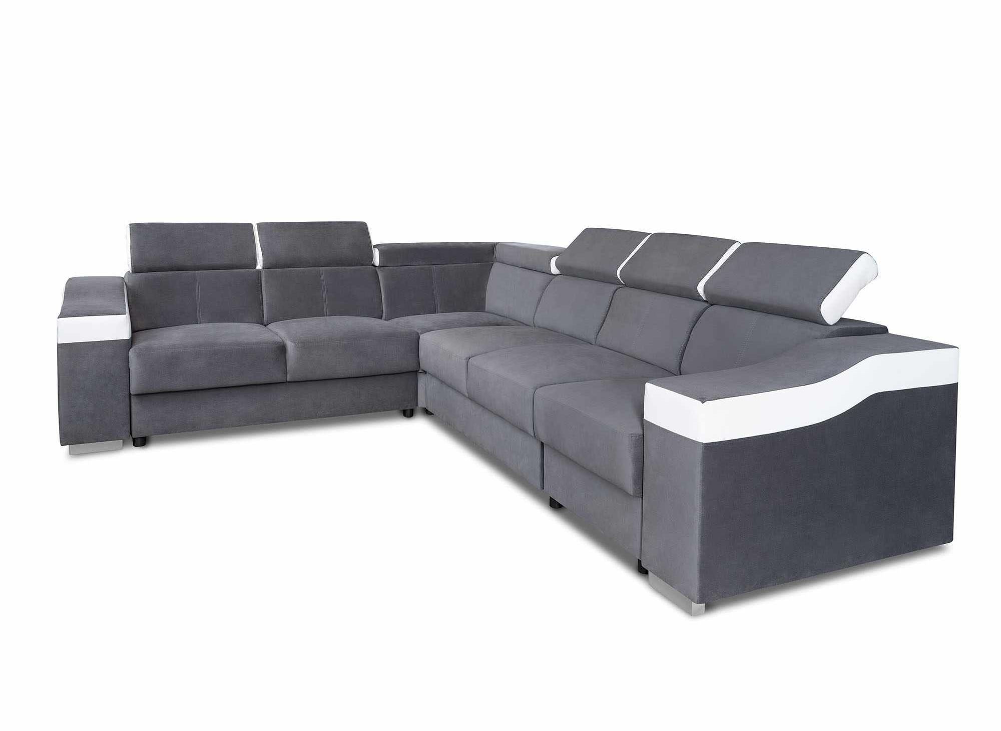 Canapé d'angle convertible réversible en velours gris et simili cuir blanc LEONIE