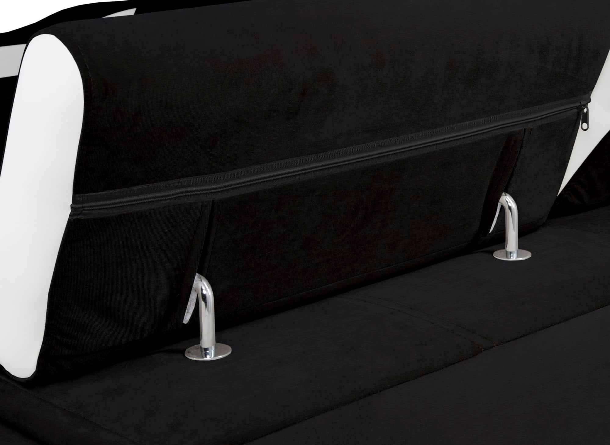 Canapé d'angle convertible réversible en velours noir et simili blanc LEONIE