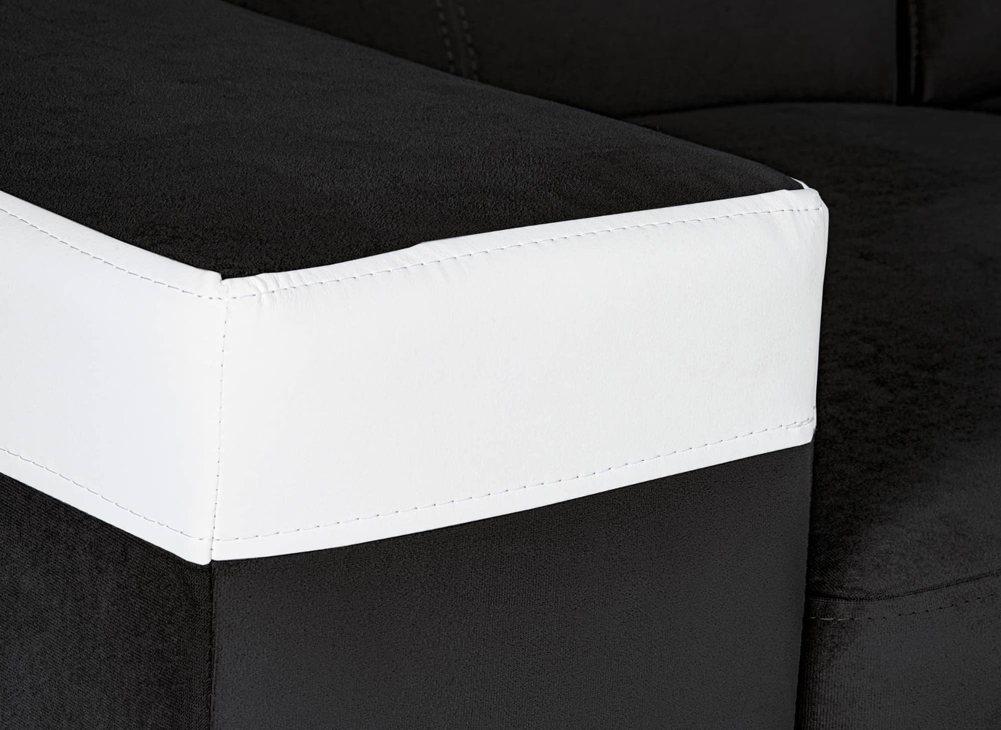Canapé d'angle convertible réversible en velours noir et simili blanc LEONIE