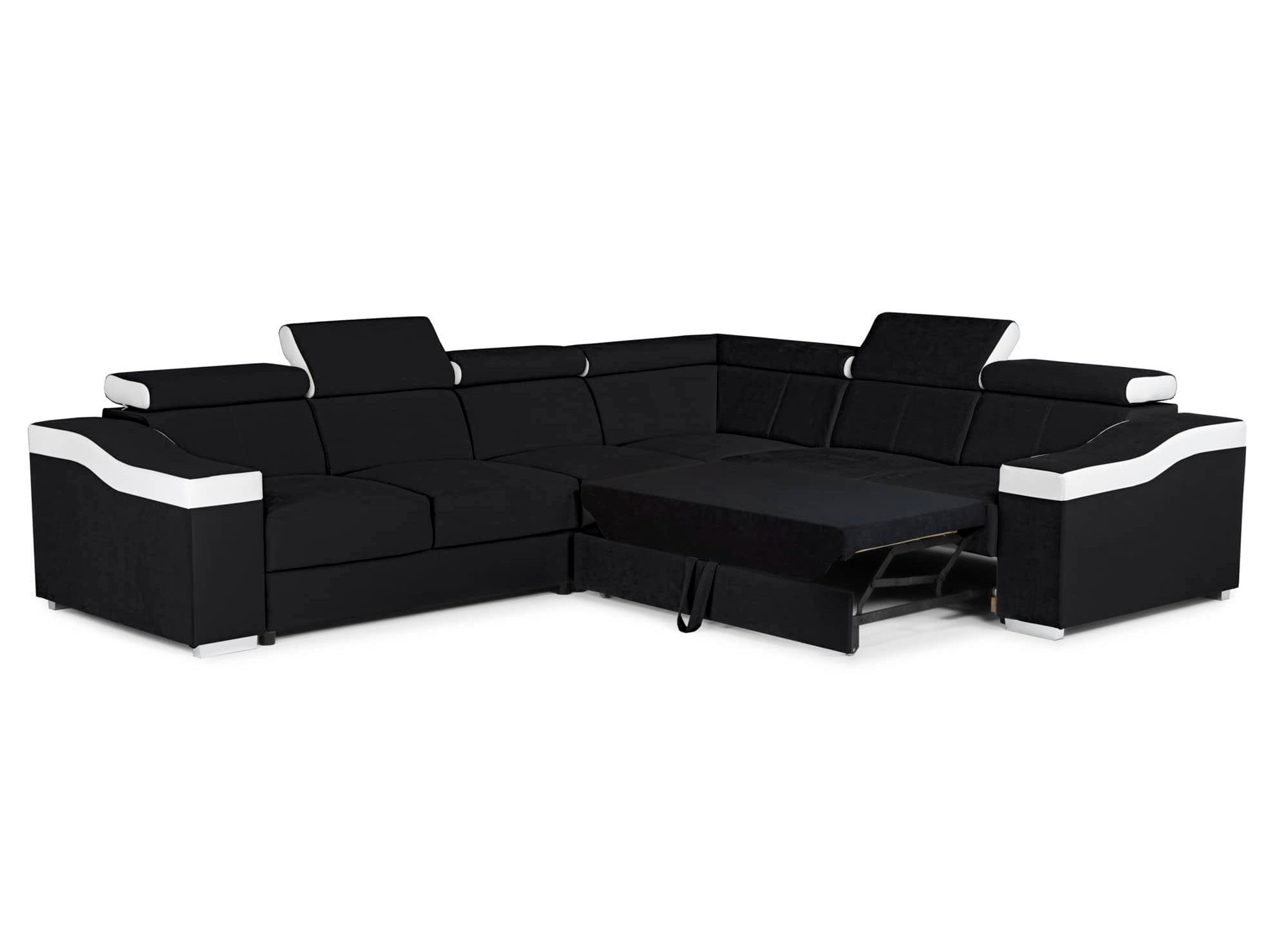 Canapé d'angle convertible réversible en velours noir et simili blanc LEONIE