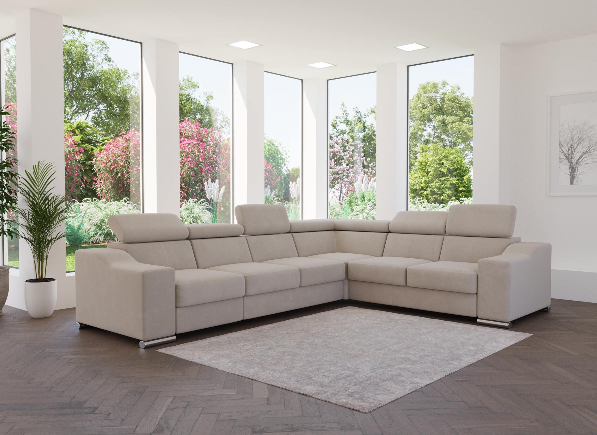 Divano angolare trasformabile reversibile LEONIE in velluto beige