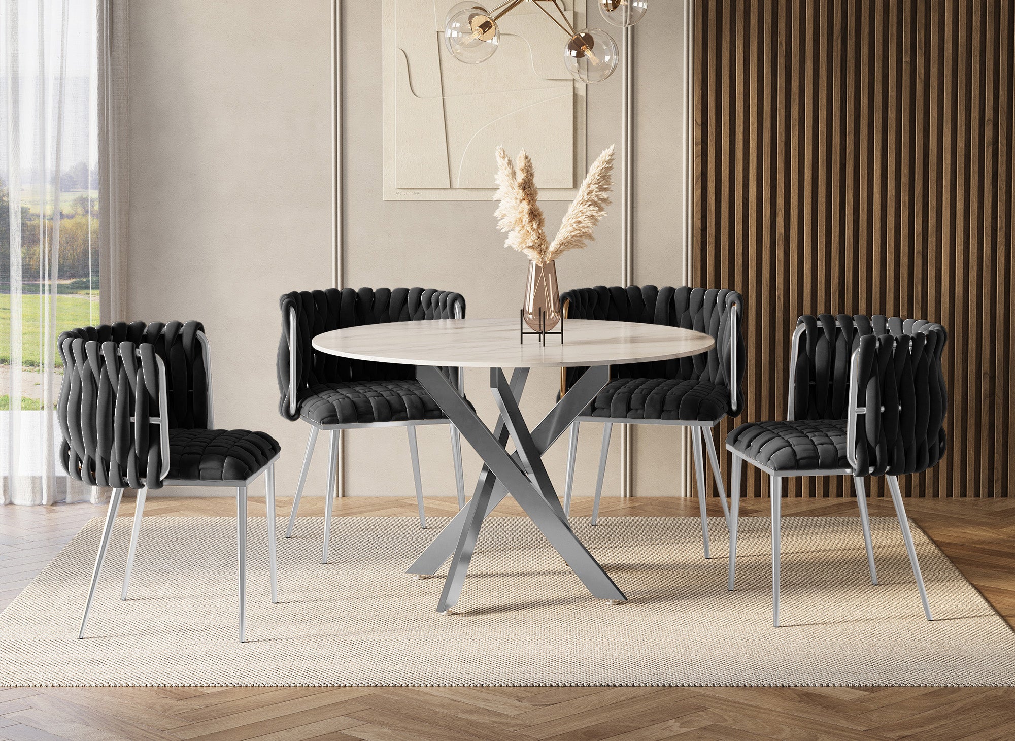 Lot de 2 chaises en velours noir pieds en métal argenté POLO