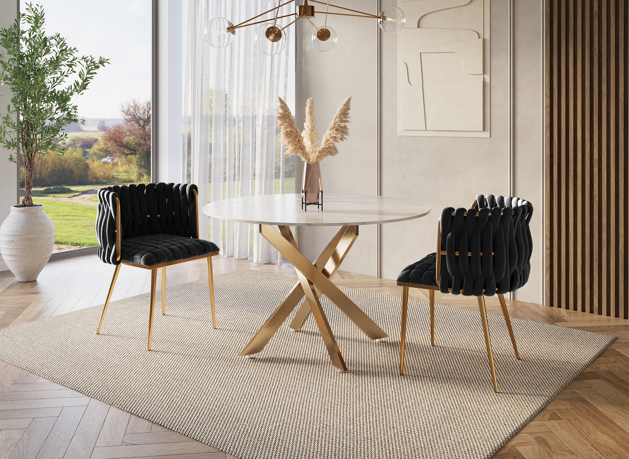 Set di 2 sedie in velluto nero con gambe in metallo dorato POLO