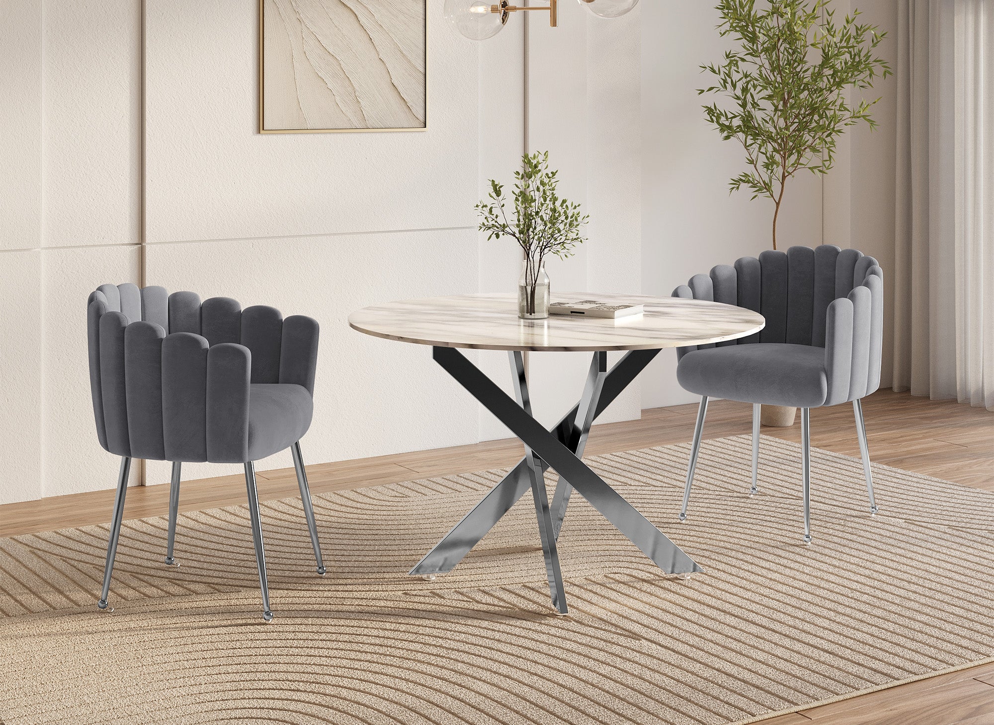 Chaise en velours gris pieds en métal argenté HAYDEN