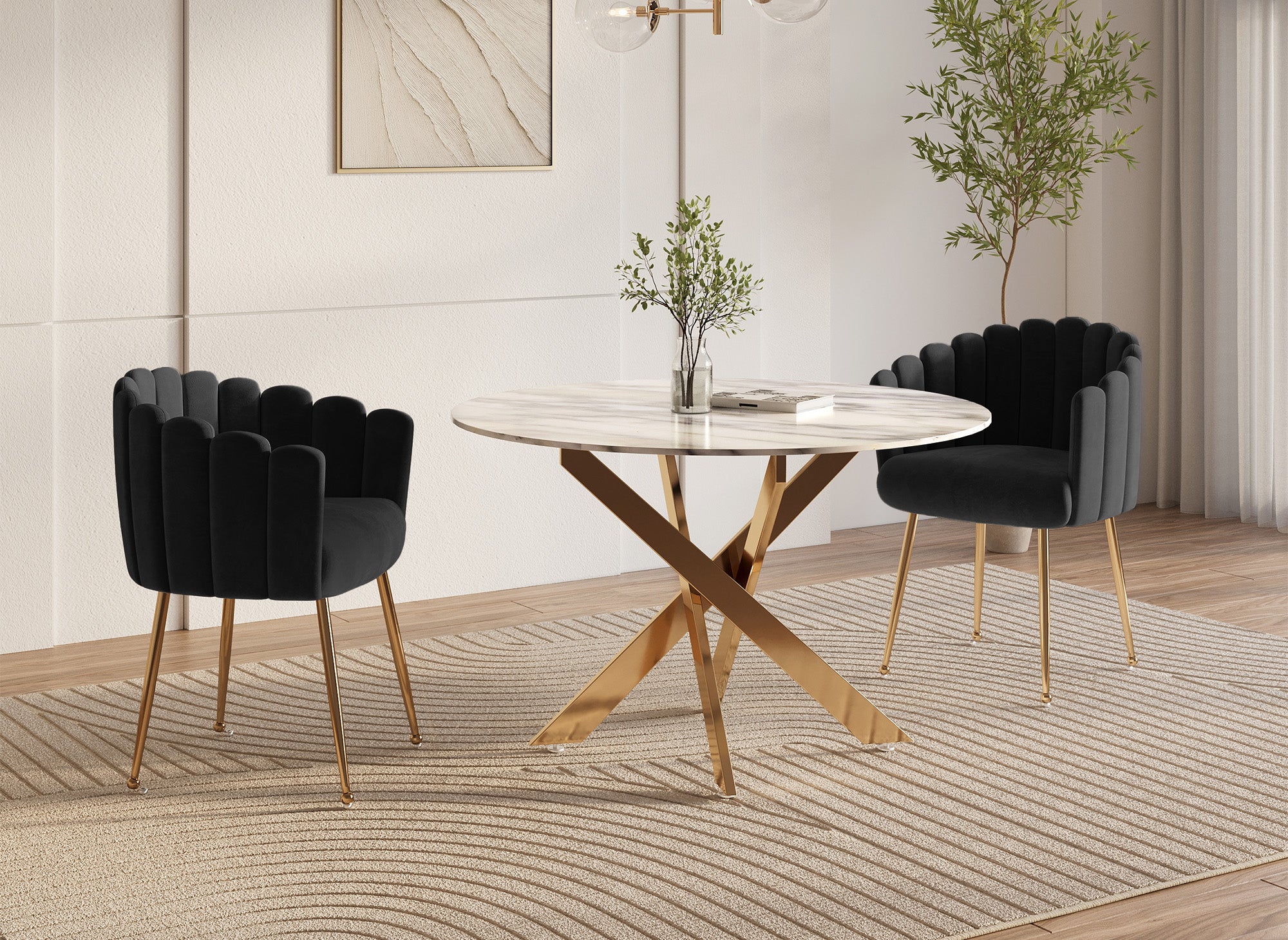 Chaise en velours noir pieds en métal doré HAYDEN