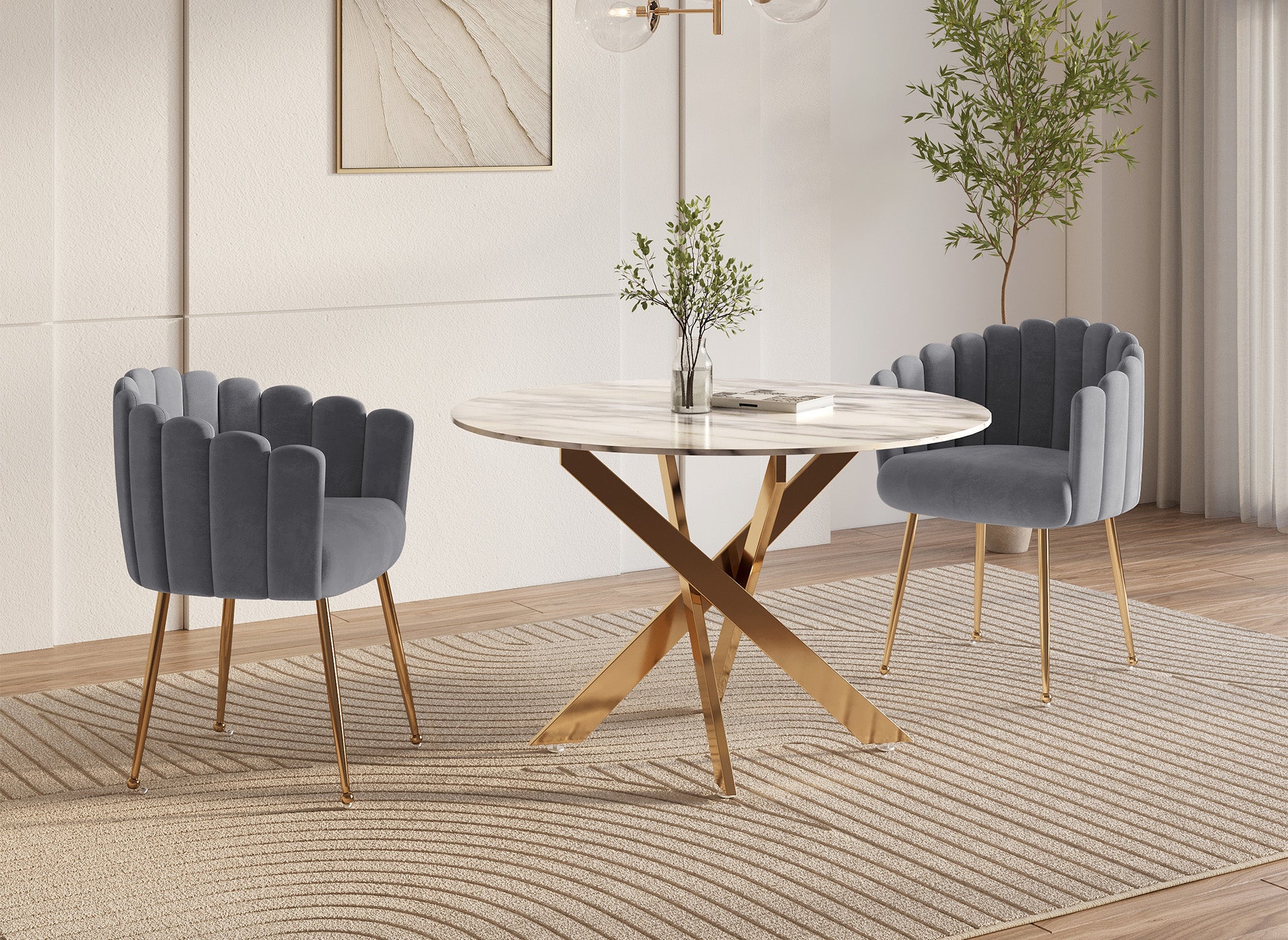 Chaise en velours gris pieds en métal doré HAYDEN