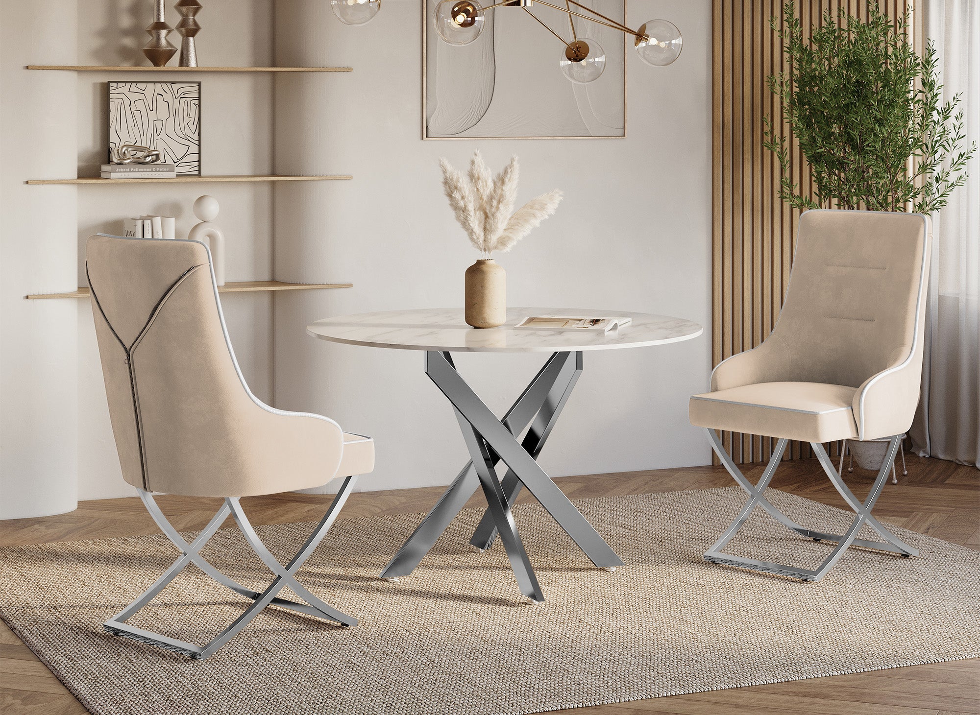 Lot de 2 chaises en velours beige pieds en métal argenté LEXA