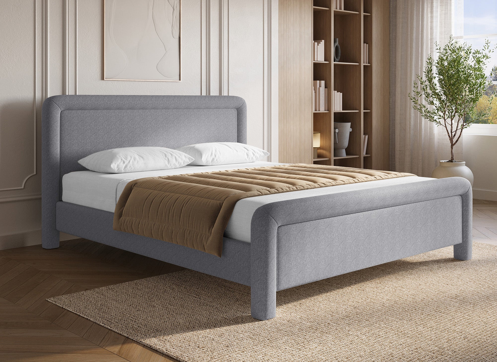 Lit double en tissu doux gris 180 x200 cm ANELA