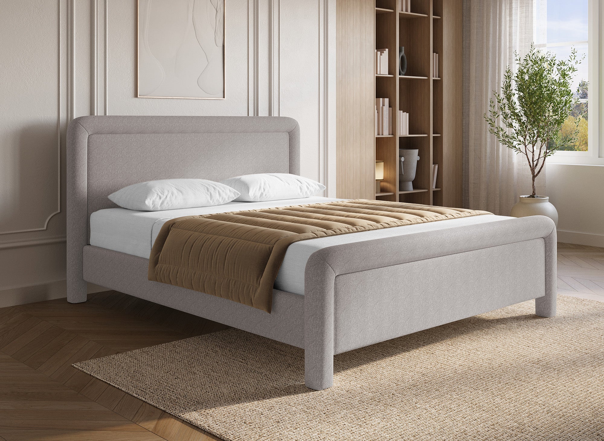 Lit double en tissu doux taupe 160 x200 cm ANELA