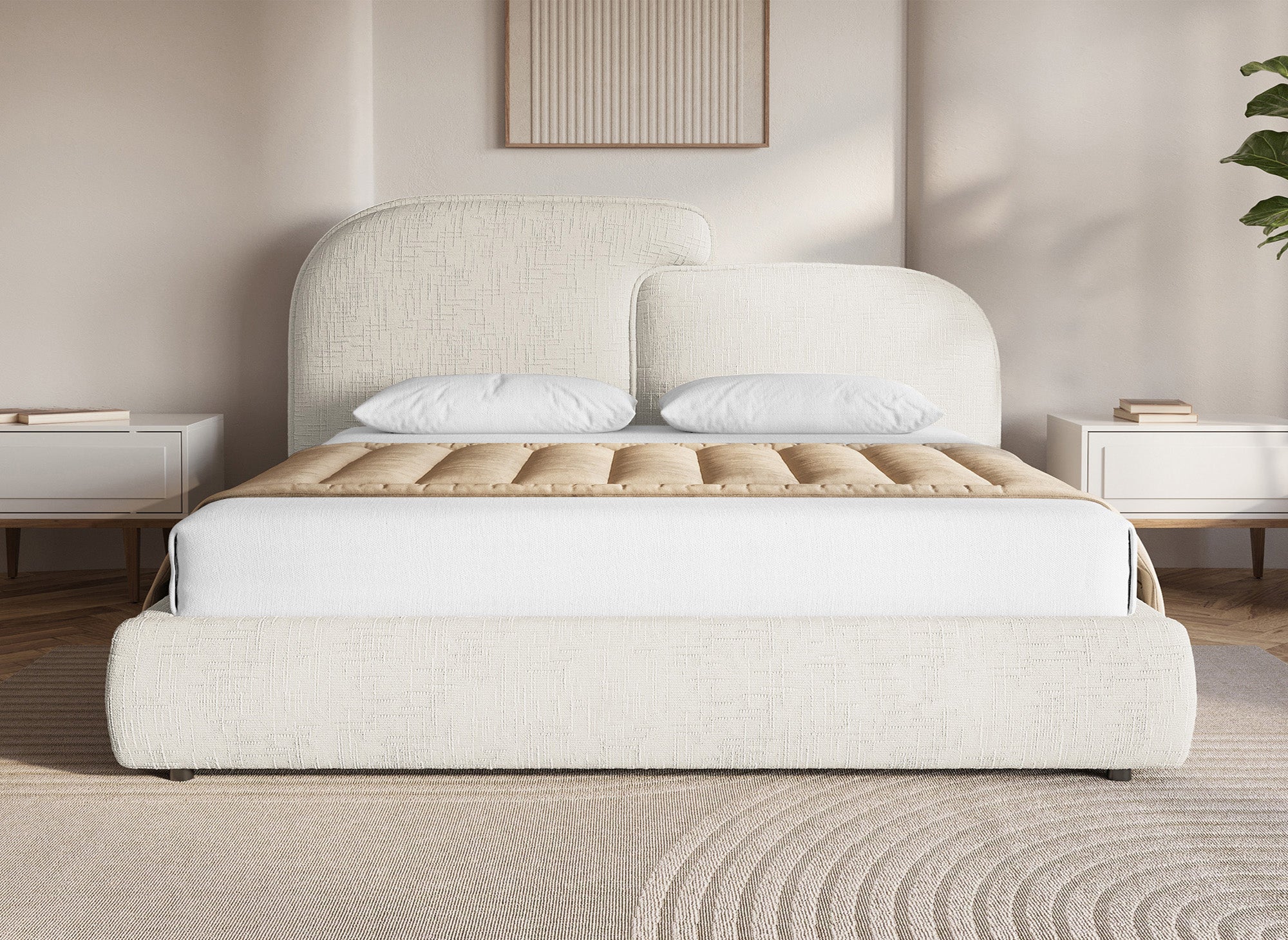 Lit coffre en velours chiné beige 180x200 cm MILENA