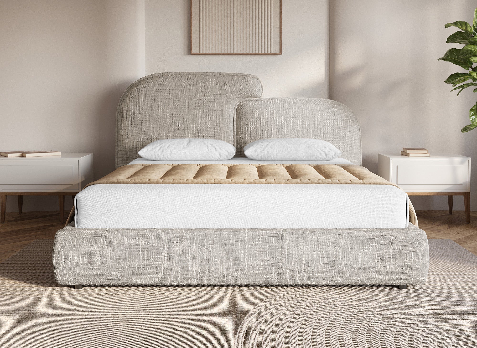 Lit coffre en velours chiné taupe 160x200 cm MILENA