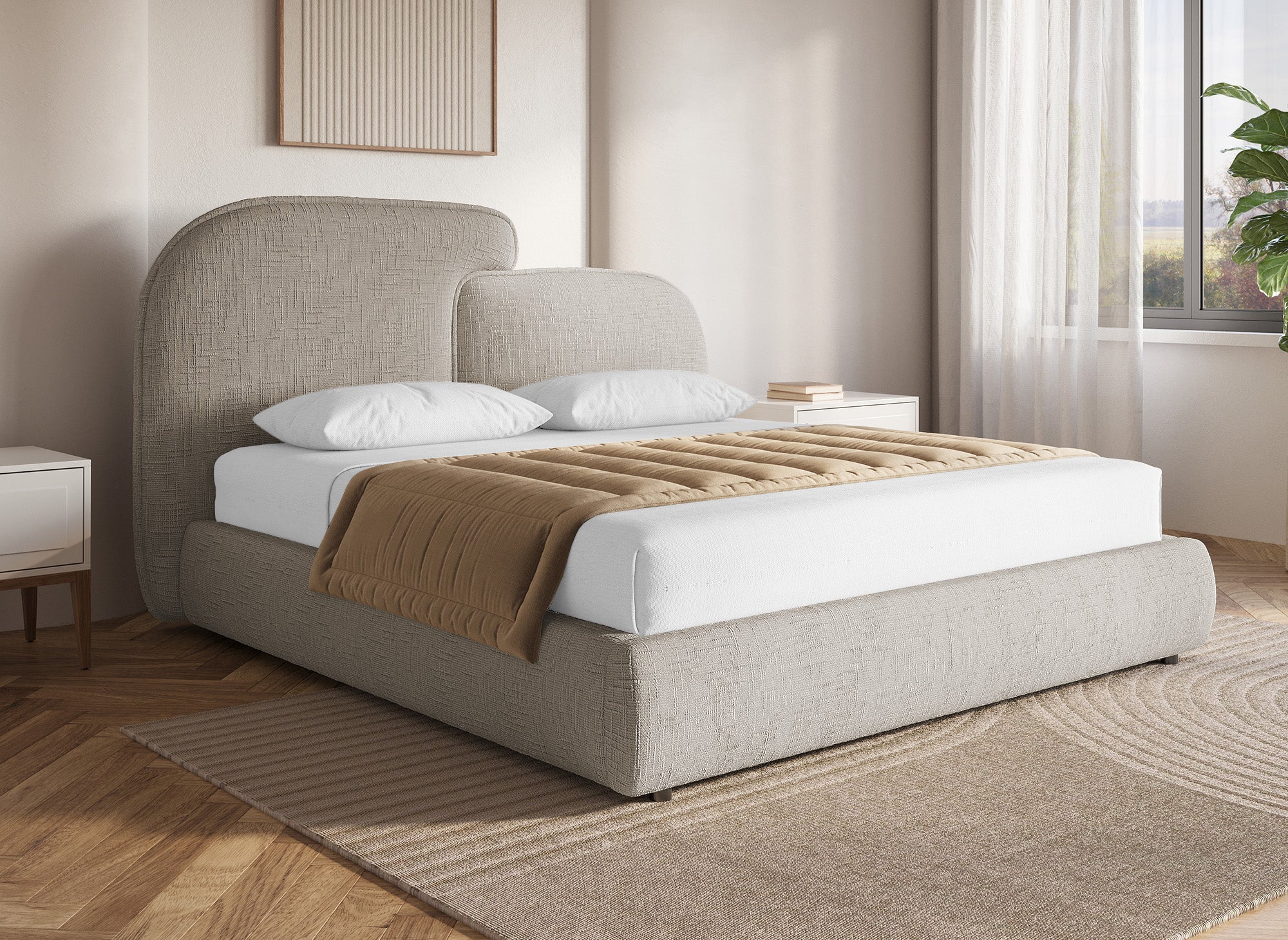 Lit coffre en velours chiné taupe 160x200 cm MILENA