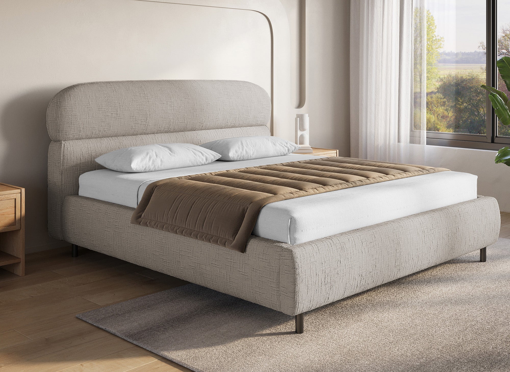 Lit coffre en velours chiné taupe 180x200cm MELO