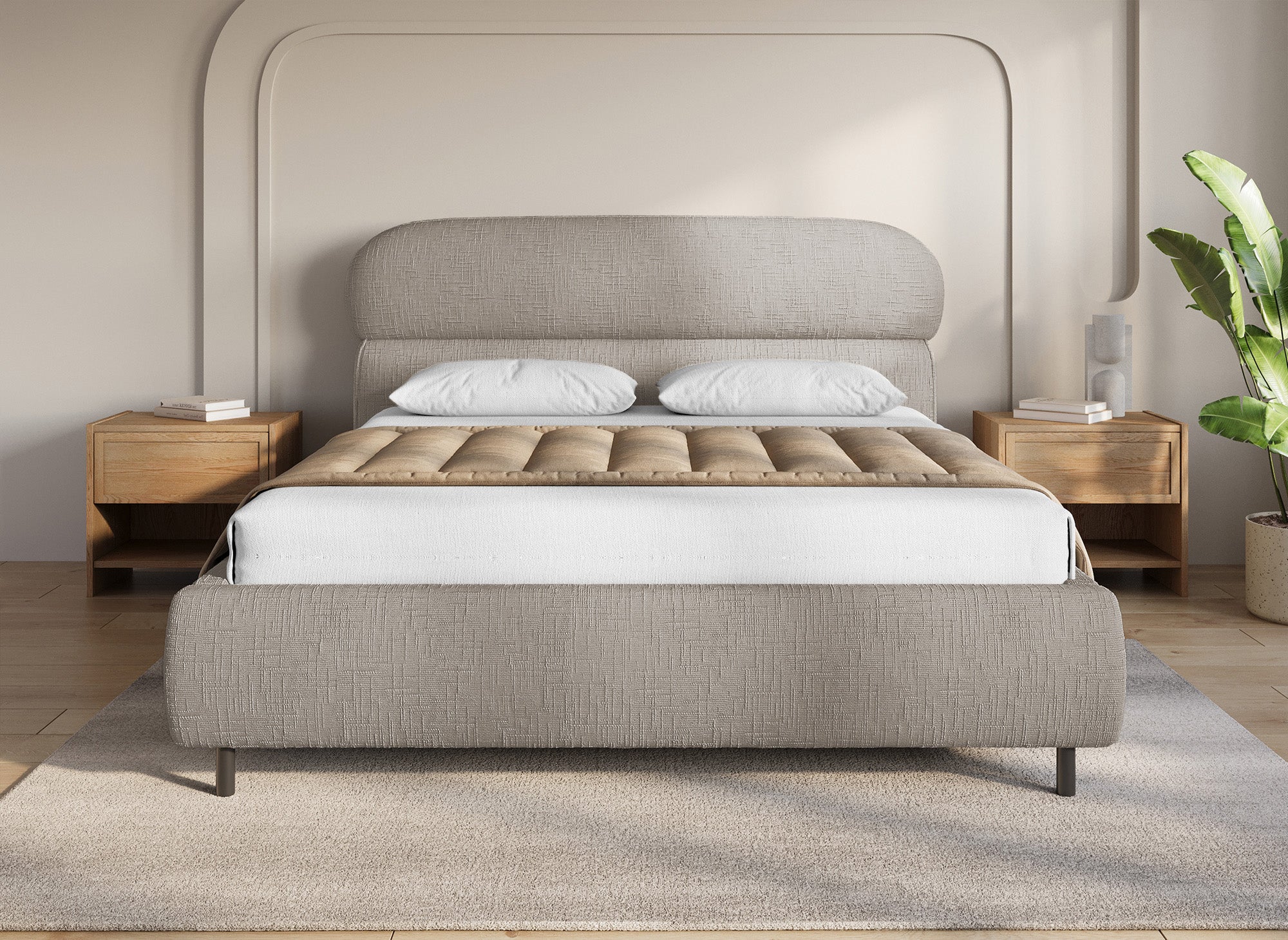 Lit coffre en velours chiné taupe 160x200cm MELO