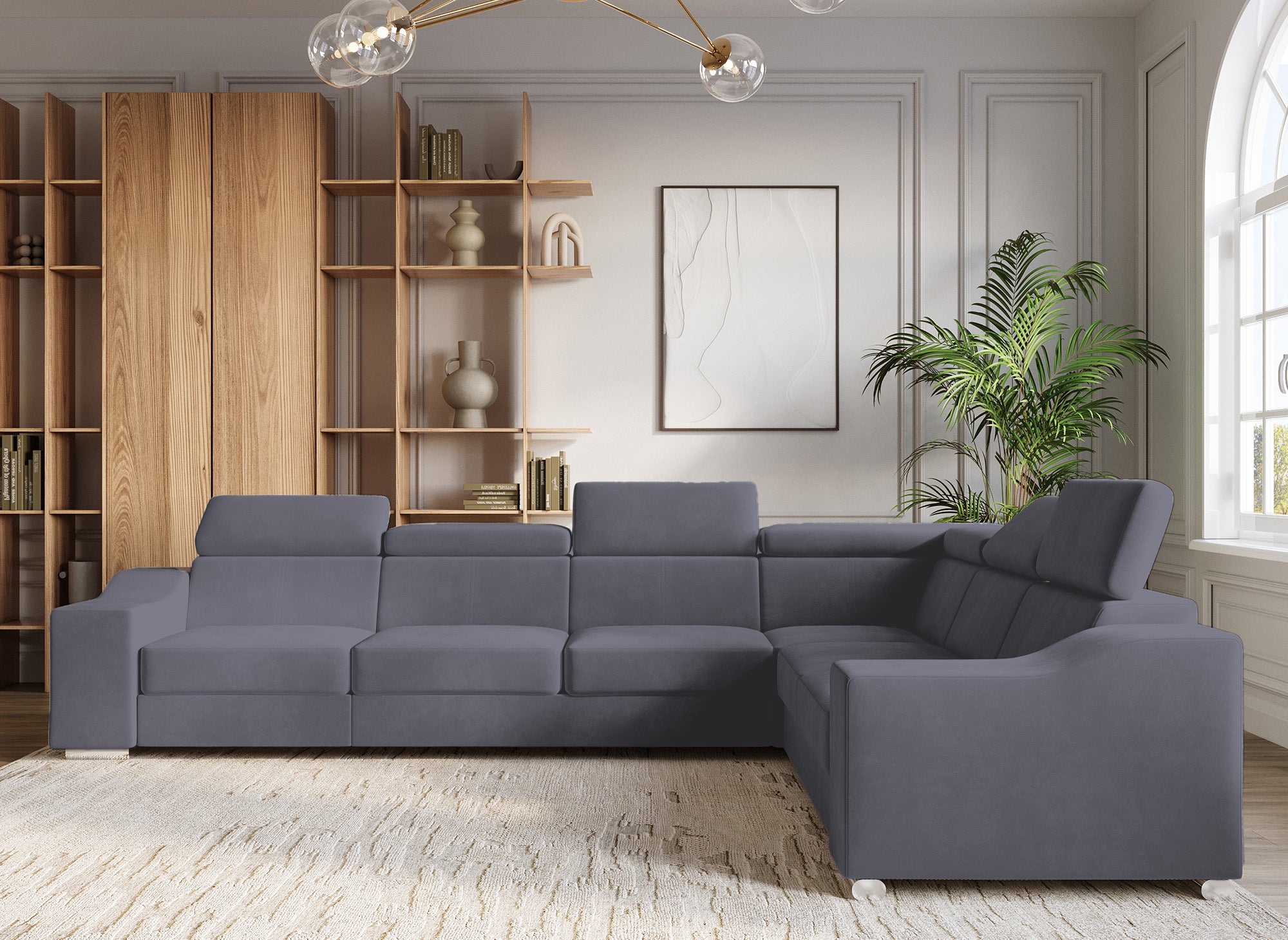 Canapé d'angle convertible réversible en velours gris LEONIE