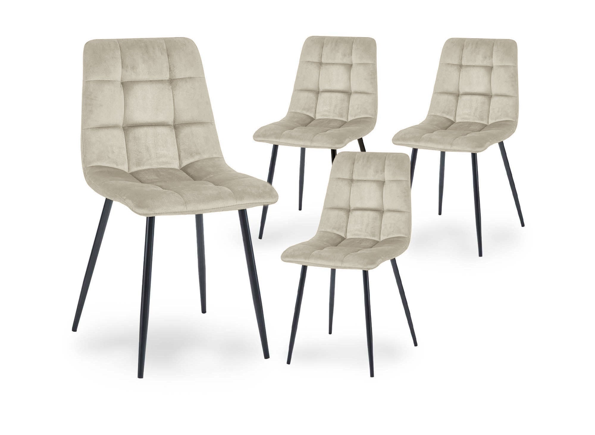 Lot de 4 chaises en velours beige capitonné JEREMI