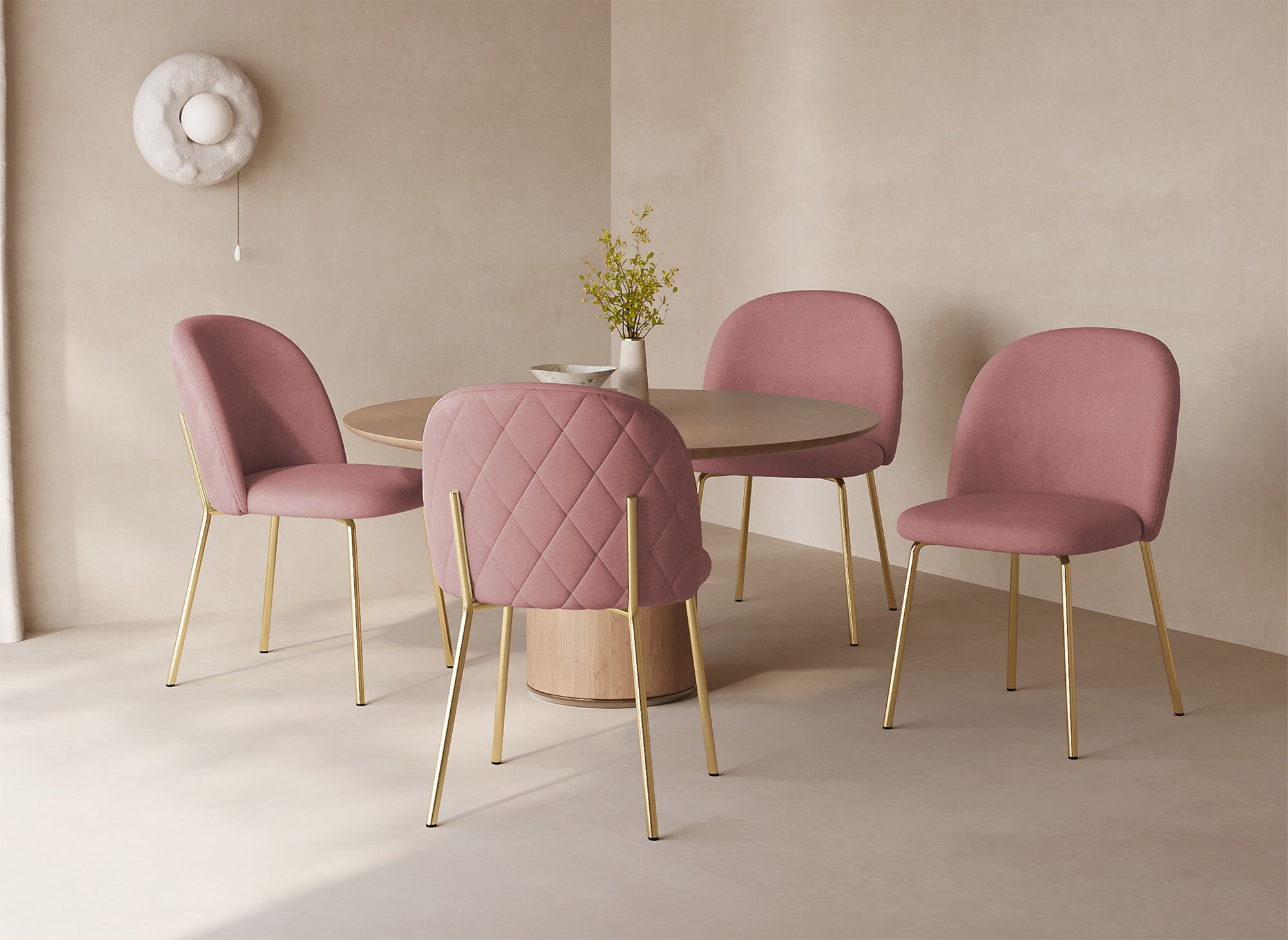 Lot de 2 chaises design en velours rose KENNETH