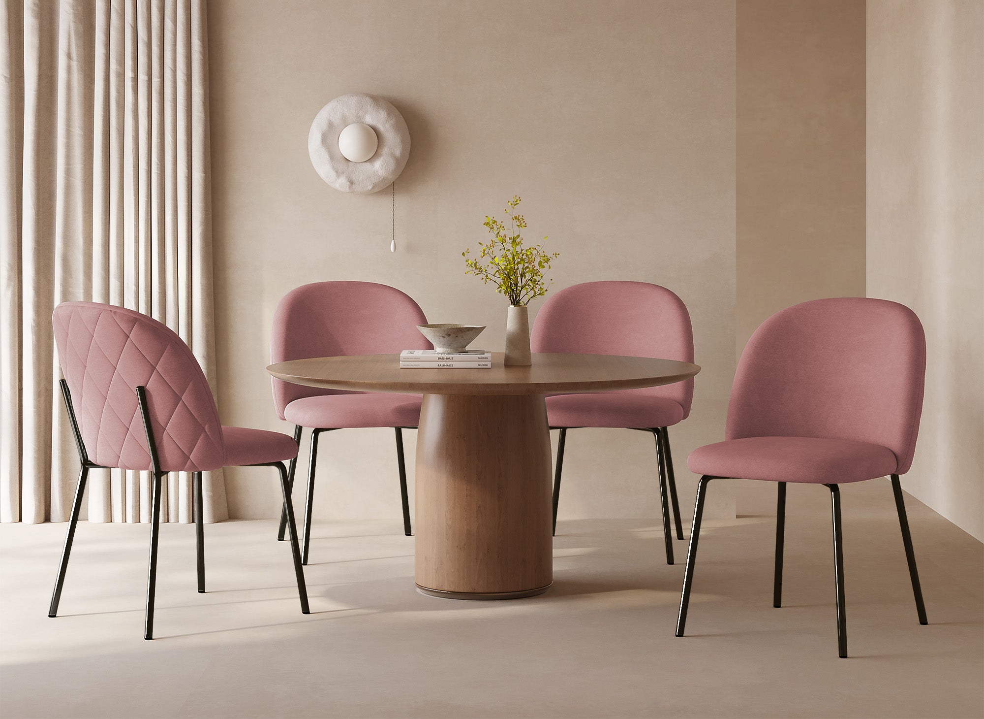 Lot de 2 chaises design en velours rose pieds noirs KENNETH