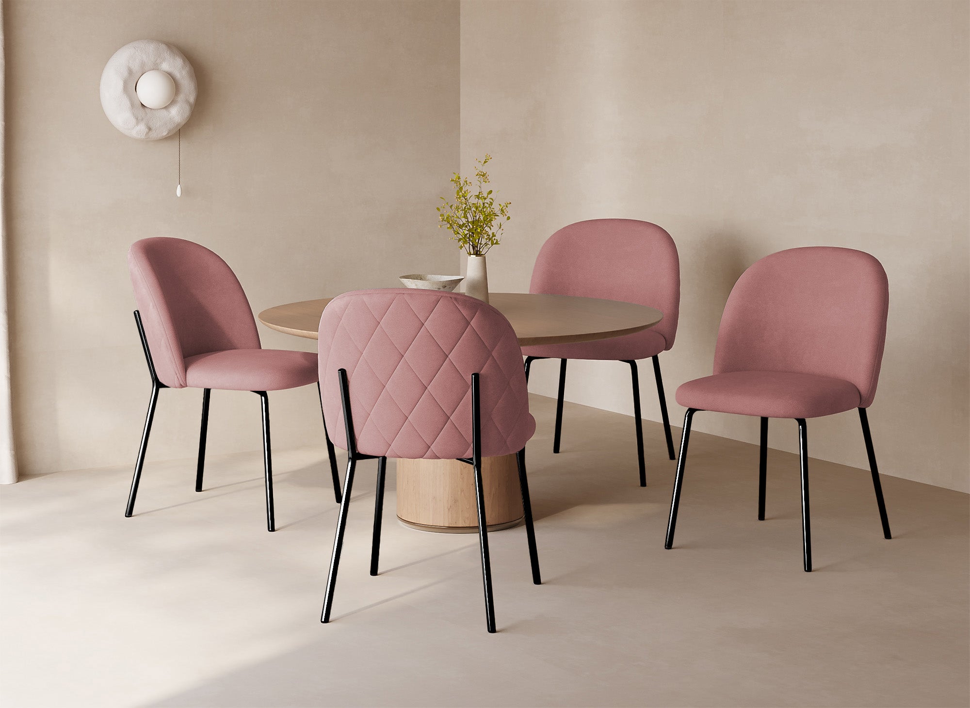 Lot de 2 chaises design en velours rose pieds noirs KENNETH