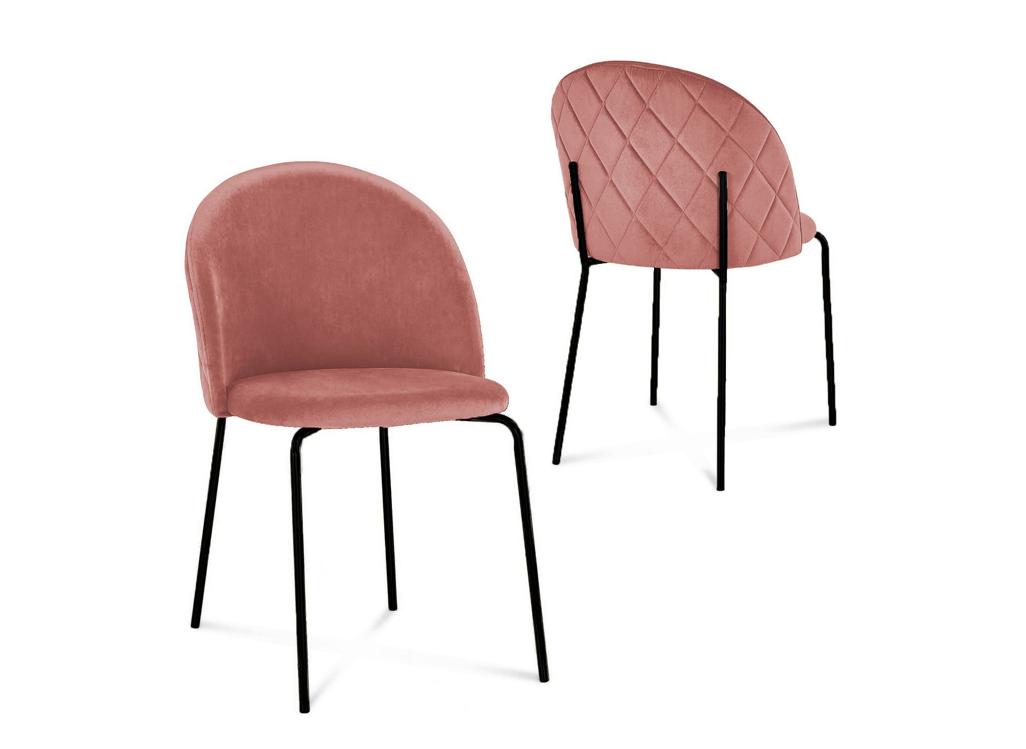 Lot de 2 chaises design en velours rose pieds noirs KENNETH