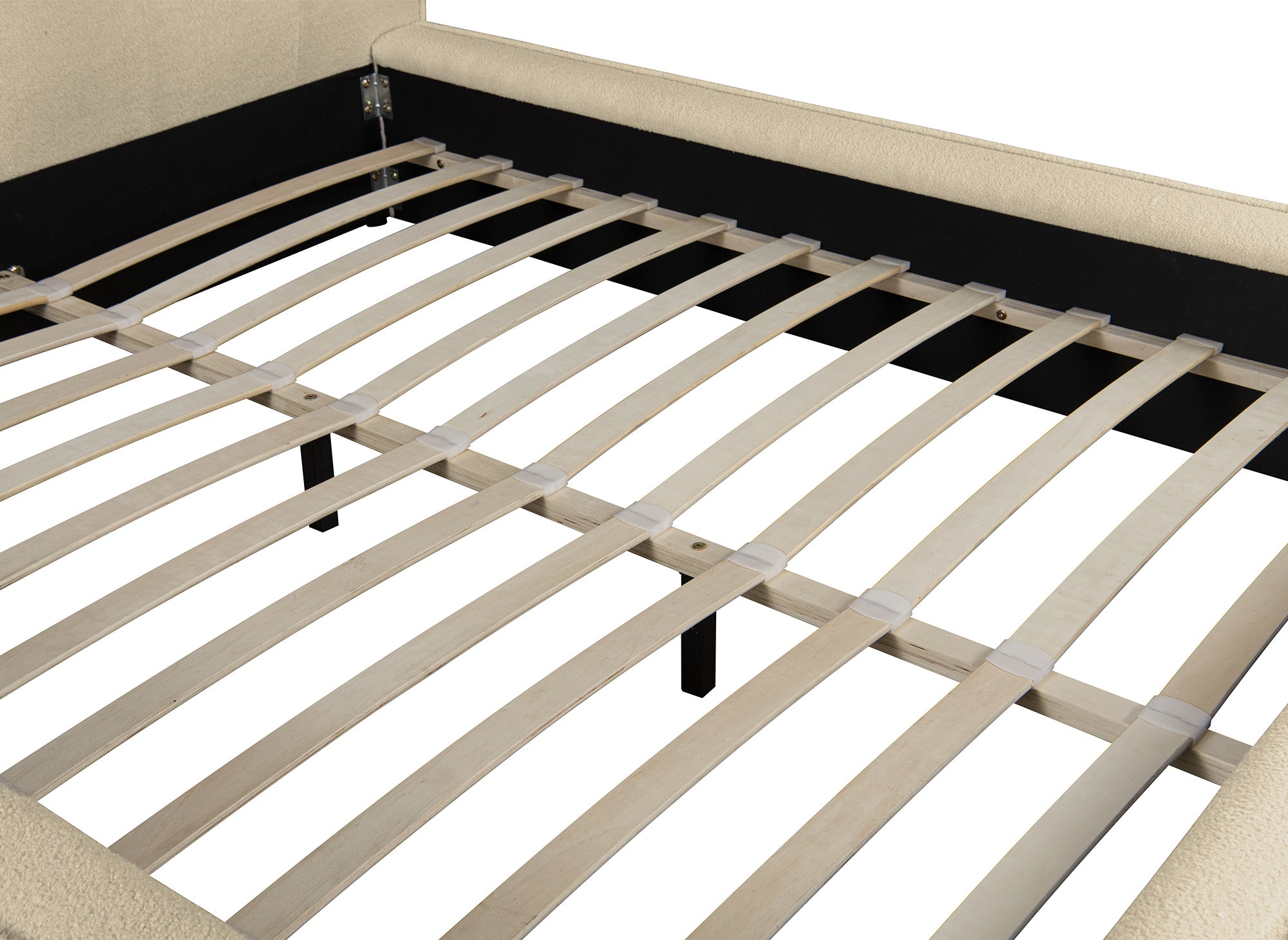 Lit double en tissu bouclette beige 180x200cm YUNA